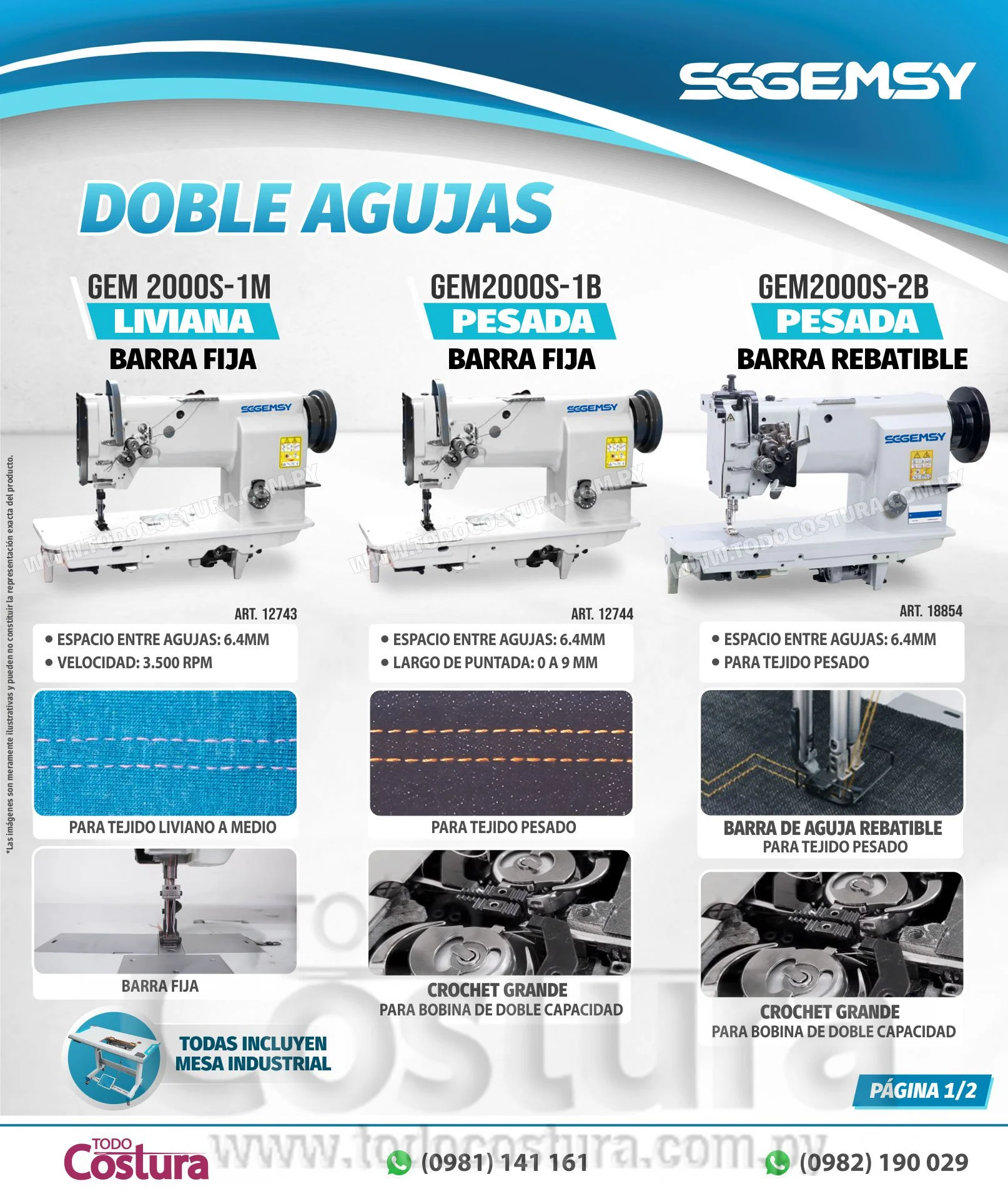 DOBLE AGUJA LIVIANA GEMSY-GEM2000S-1M