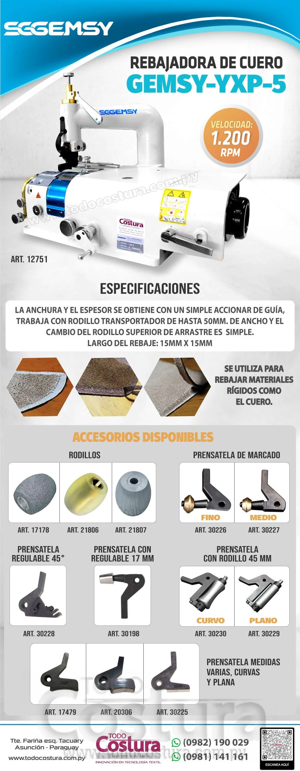 REBAJADORA DE CUERO GEMSY-YXP-5