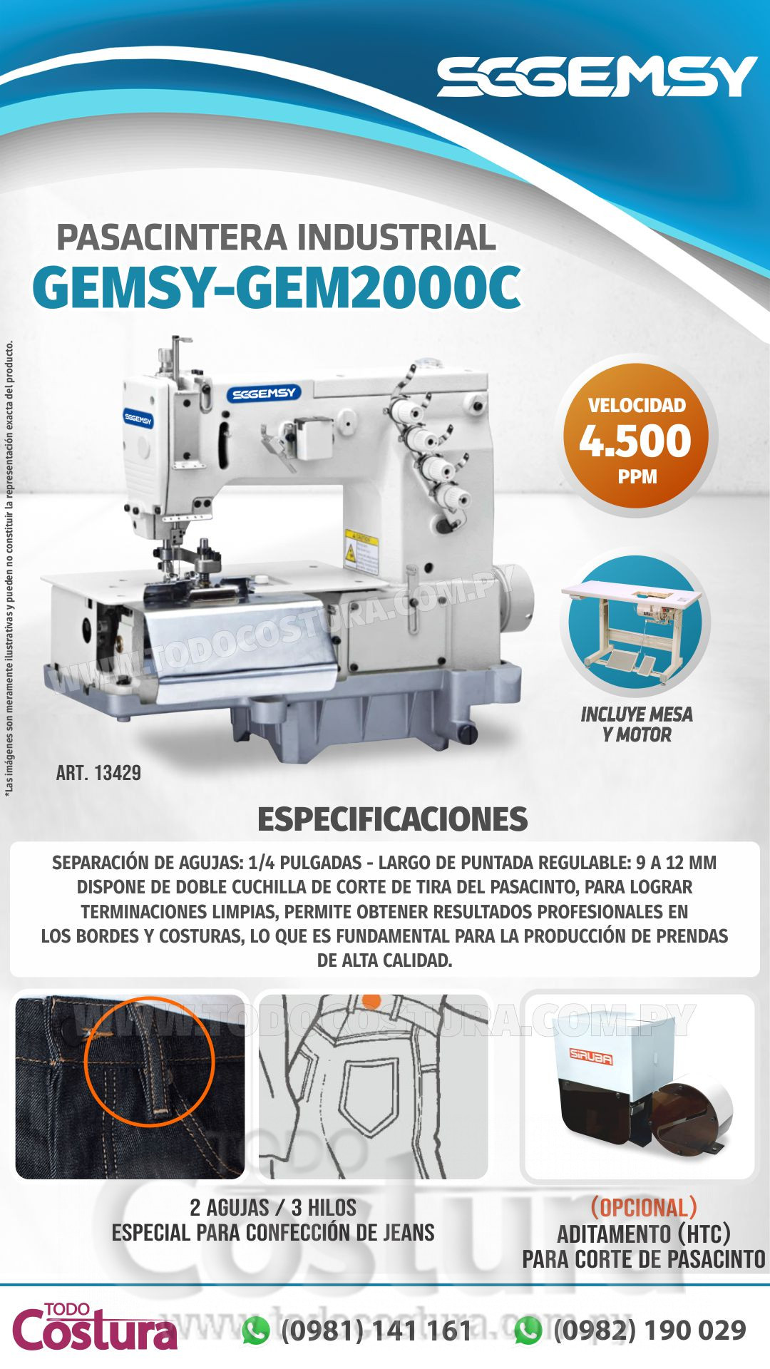 PASACINTERA INDUSTRIAL GEMSY-GEM2000C