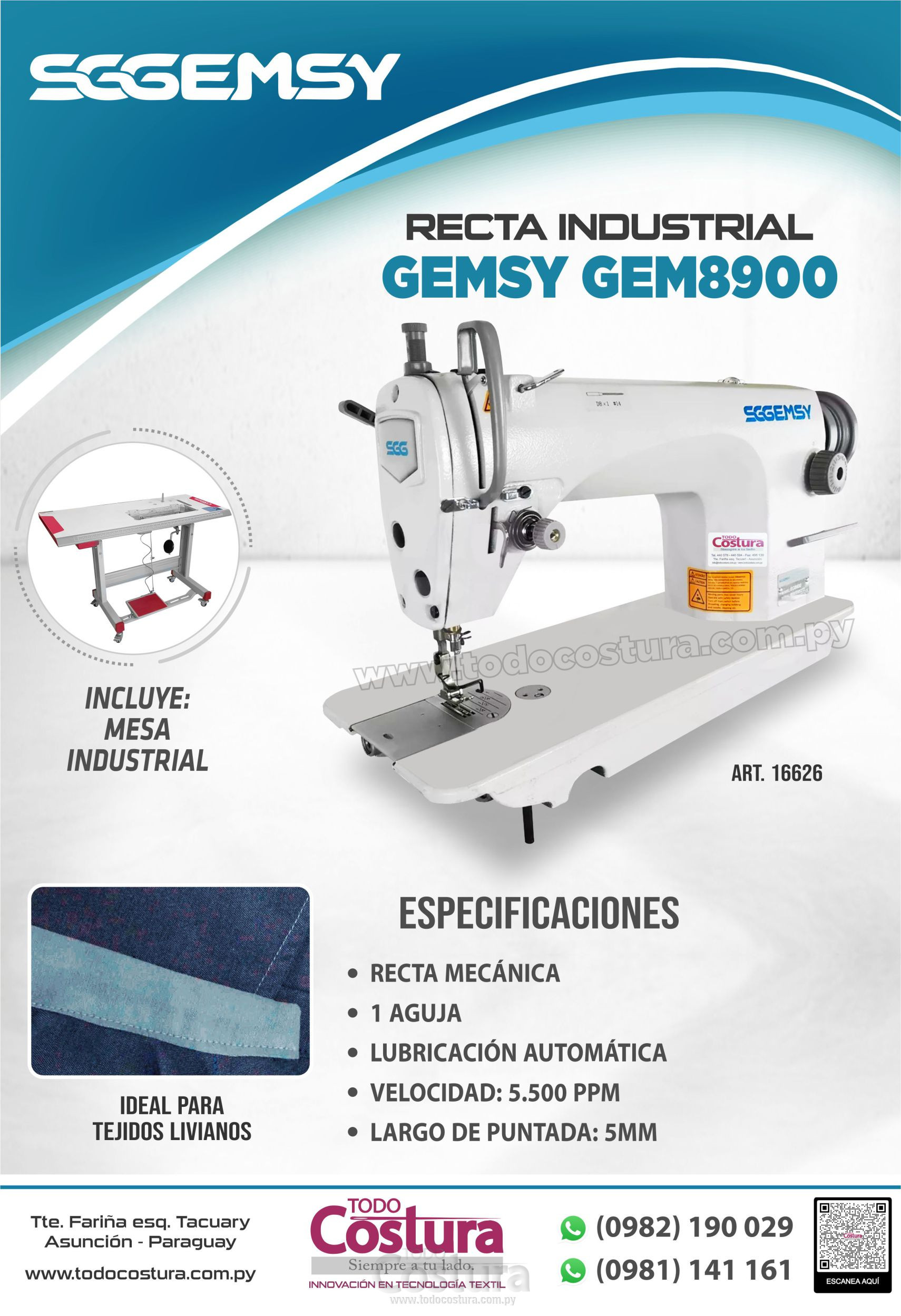 RECTA INDUSTRIAL (MECANICA ; LIVIANA) GEMSY GEM8900