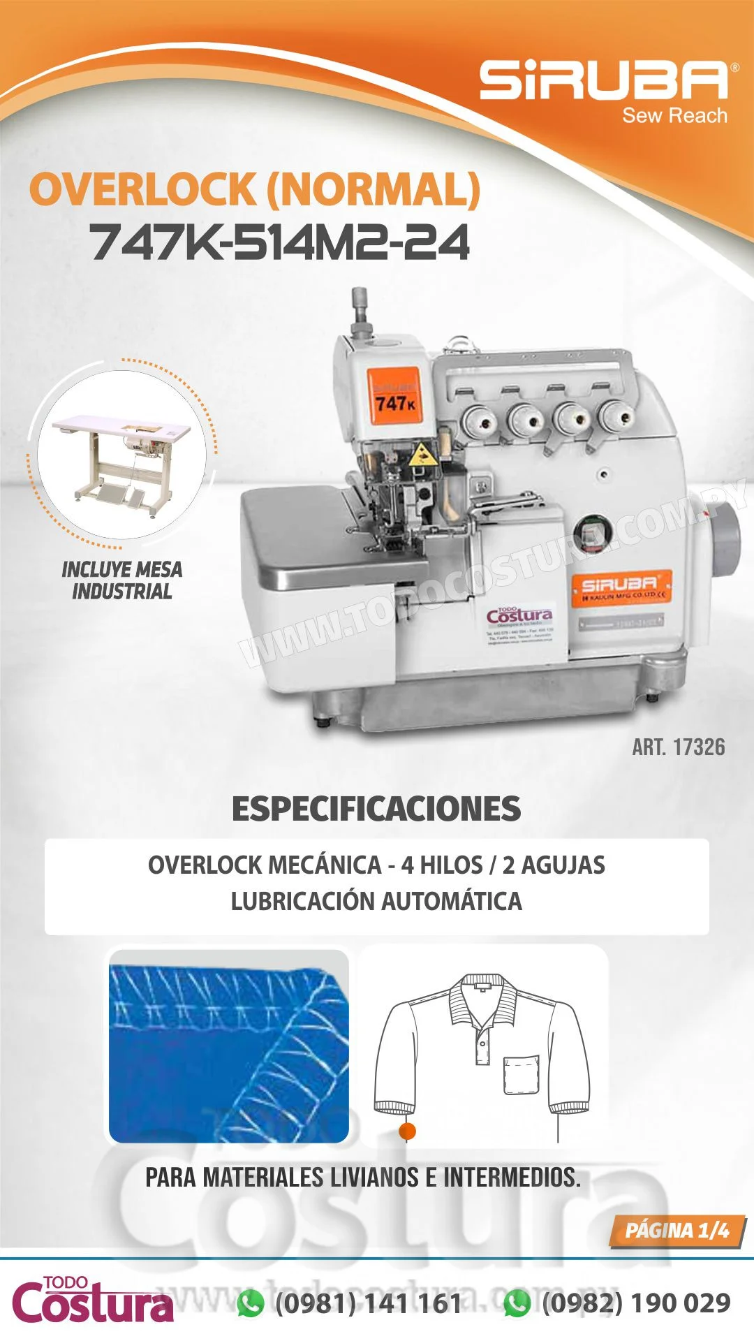 OVERLOCK (MECANICA - NORMAL) SIRUBA 747K-514M2-24