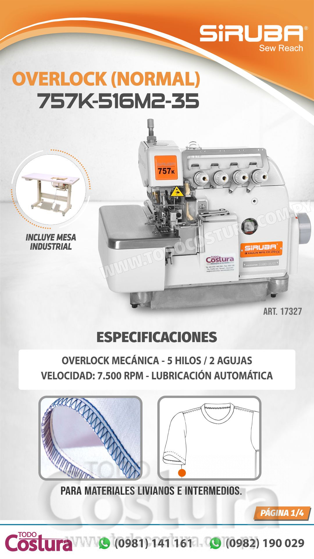 OVERLOCK (MECANICA - NORMAL) SIRUBA 757K-516M2-35