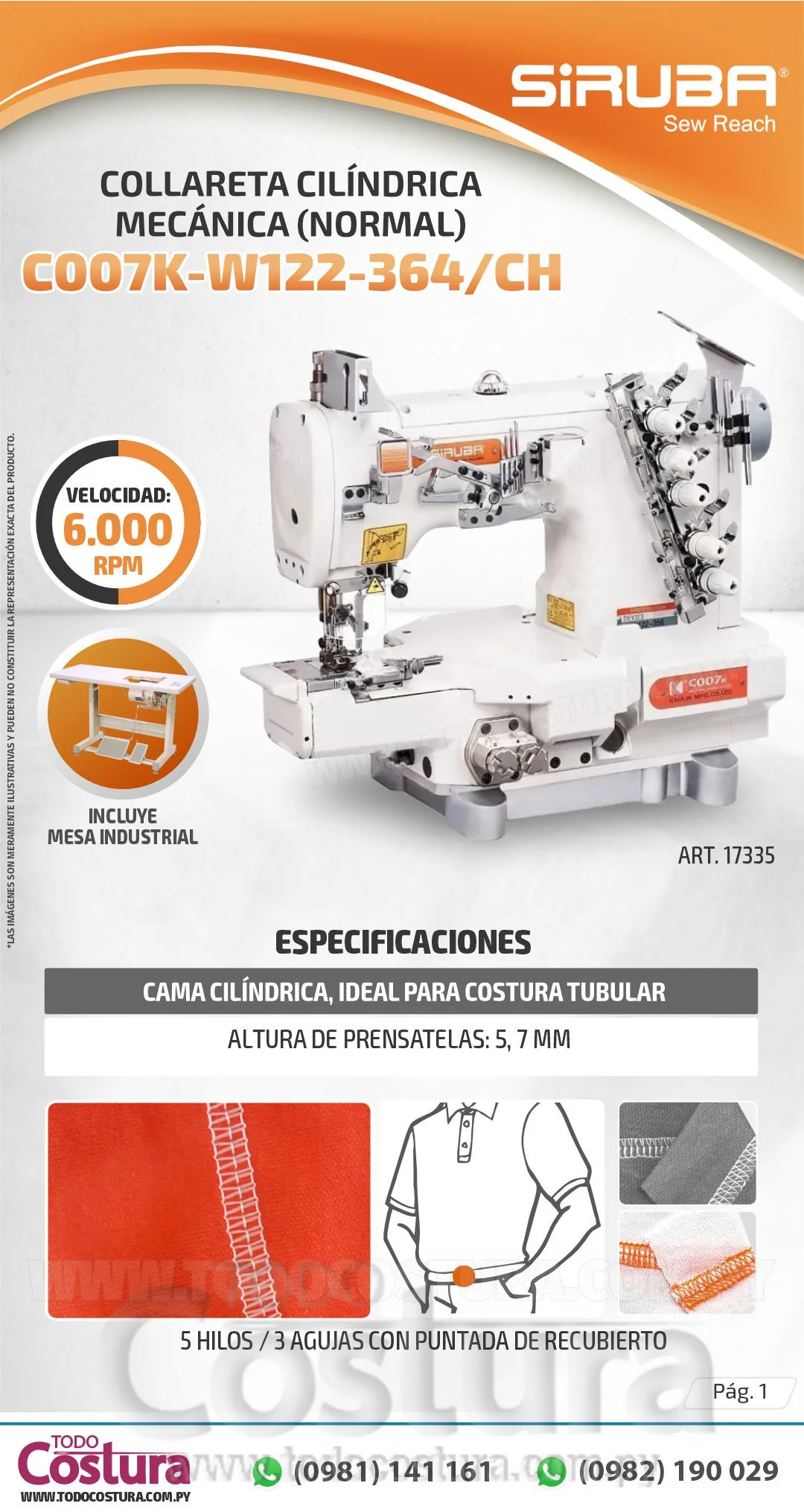 COLLARETA (CILINDRICA - MECANICA - NORMAL) SIRUBA C007K-W122-364/CH