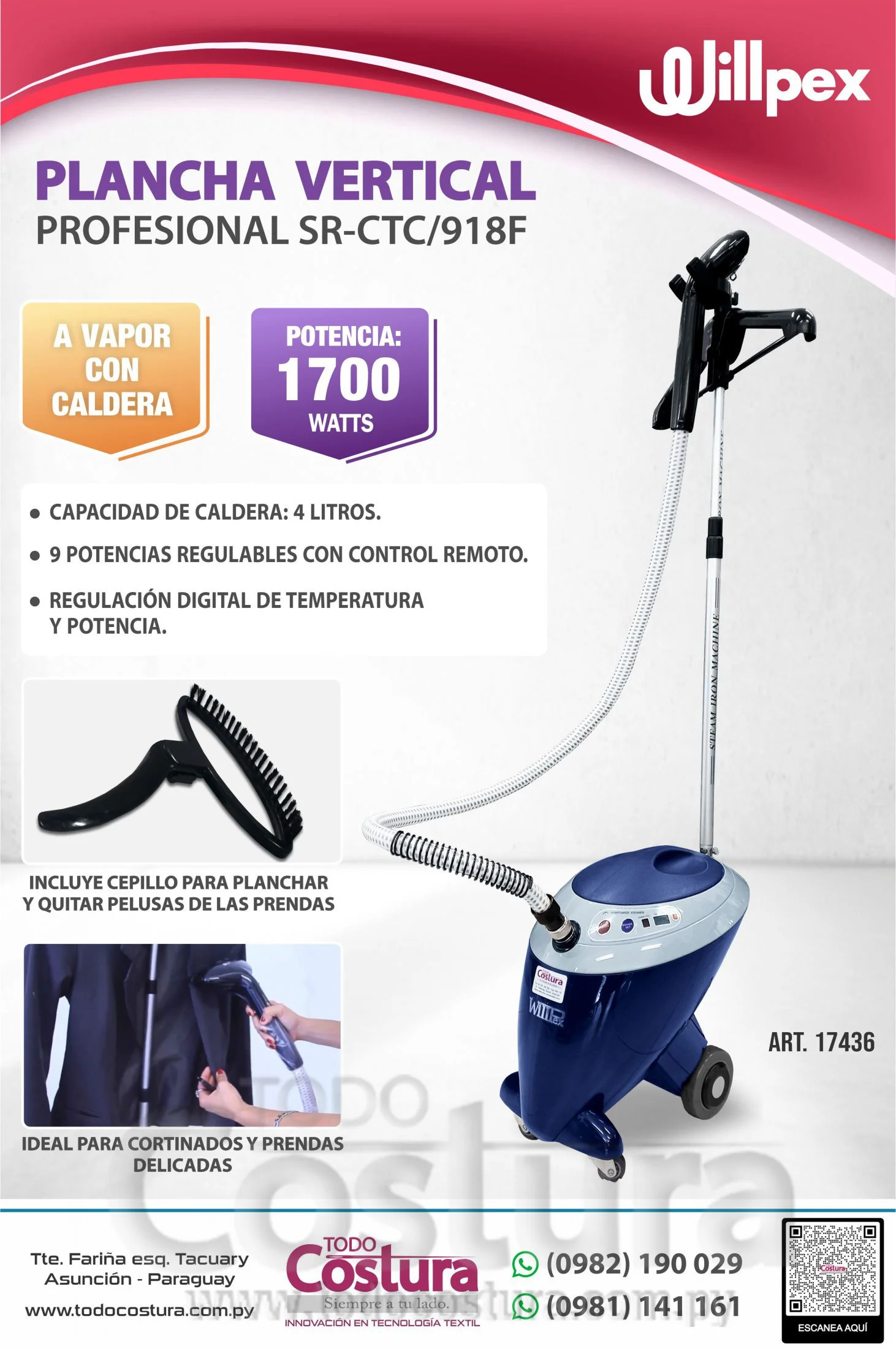 PLANCHA A VAPOR VERTICAL (PROFESIONAL) WILLPEX SUBOOM SR-CTC/918F