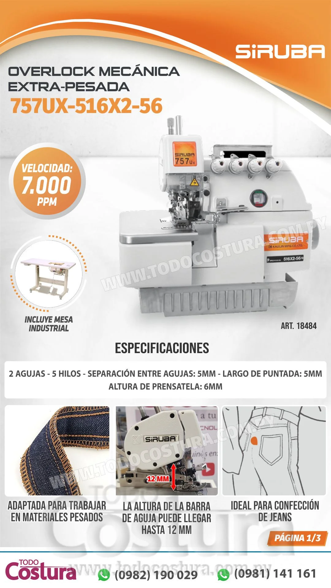 OVERLOCK (MECANICA - EXTRA PESADO) SIRUBA 757UX-516X2-56