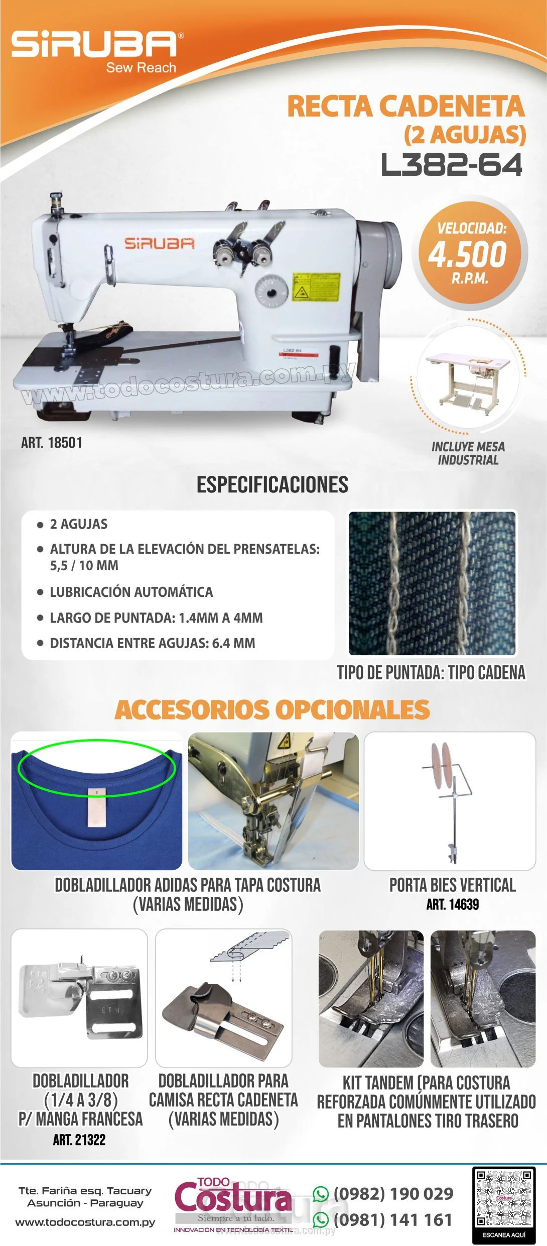 RECTA CADENETA (2 AGUJAS) SIRUBA L382-64