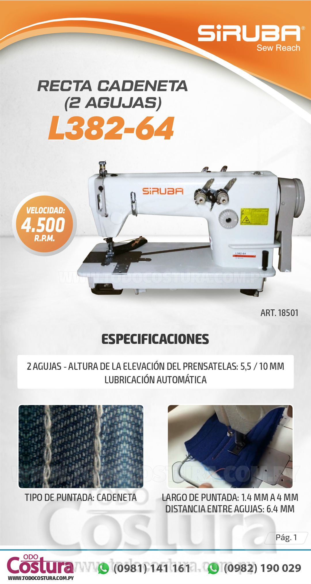 RECTA CADENETA (2 AGUJAS) SIRUBA L382-64