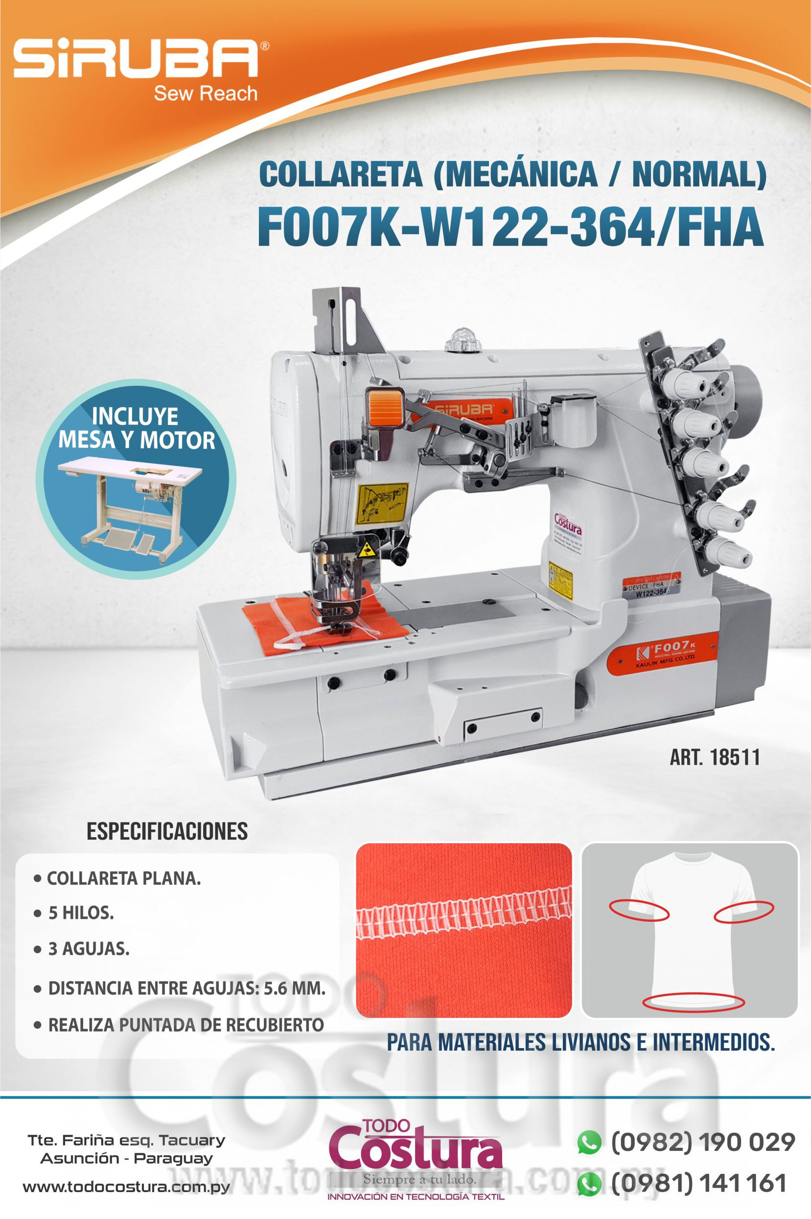 COLLARETA (MECANICA - NORMAL) SIRUBA F007K-W122-364/FHA