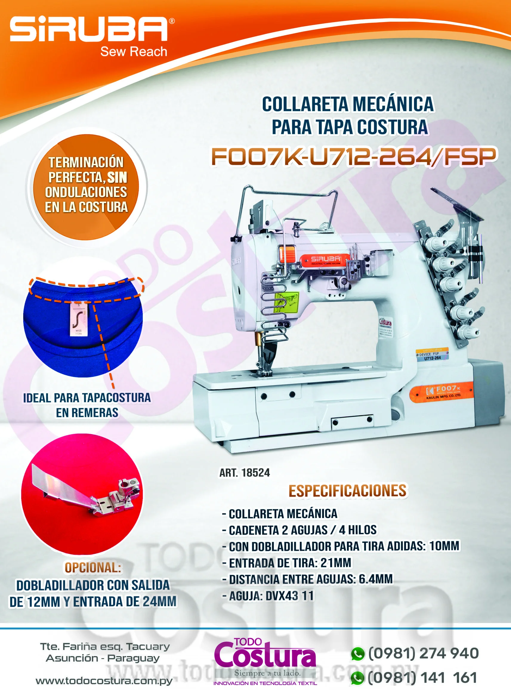 COLLARETA (MECANICA - P/ TAPA COSTURA) SIRUBA F007K-U712-264/FSP