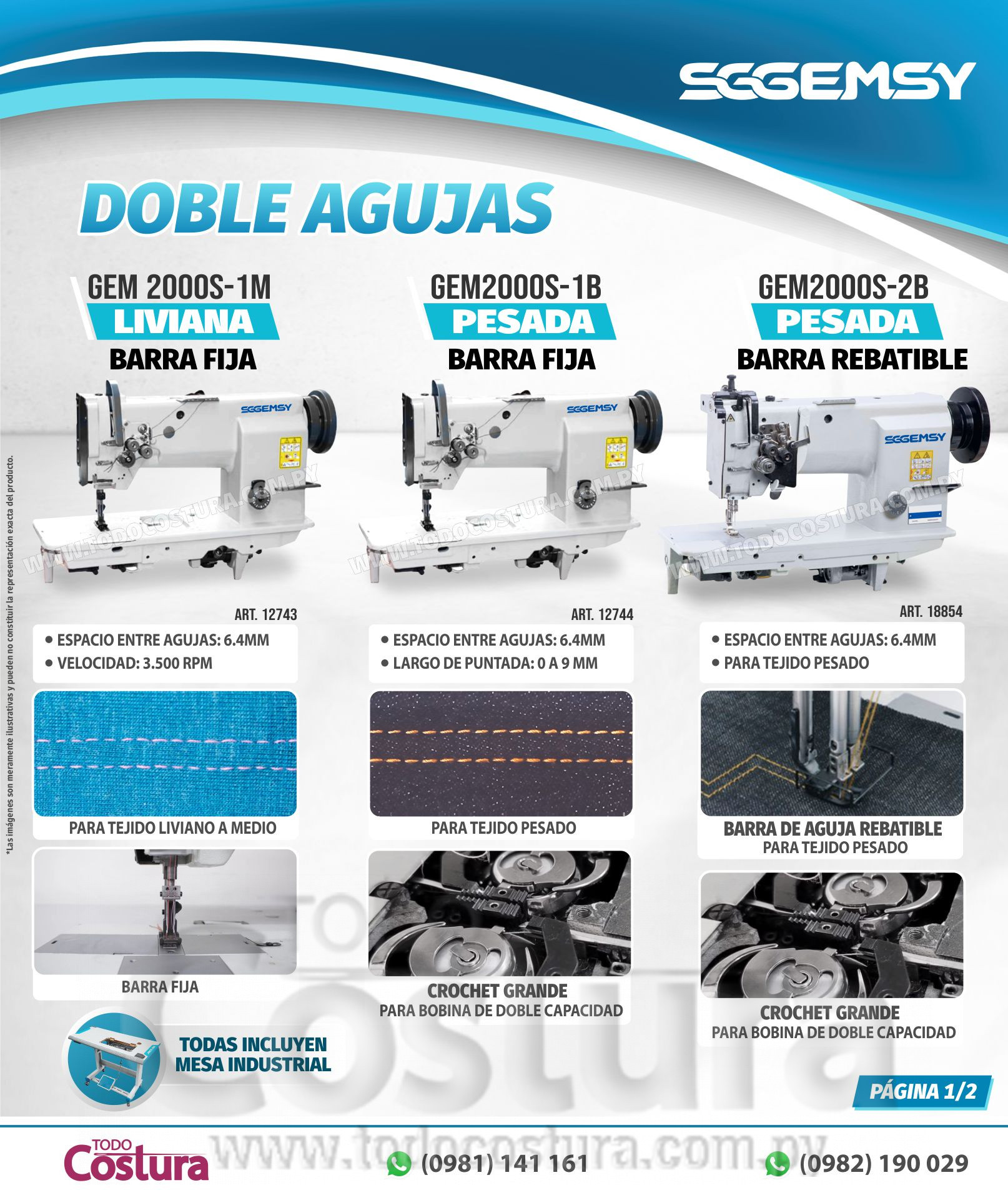 DOBLE AGUJA PESADA (REBATIBLE - CROCHET GRANDE) GEMSY-GEM2000S-2B