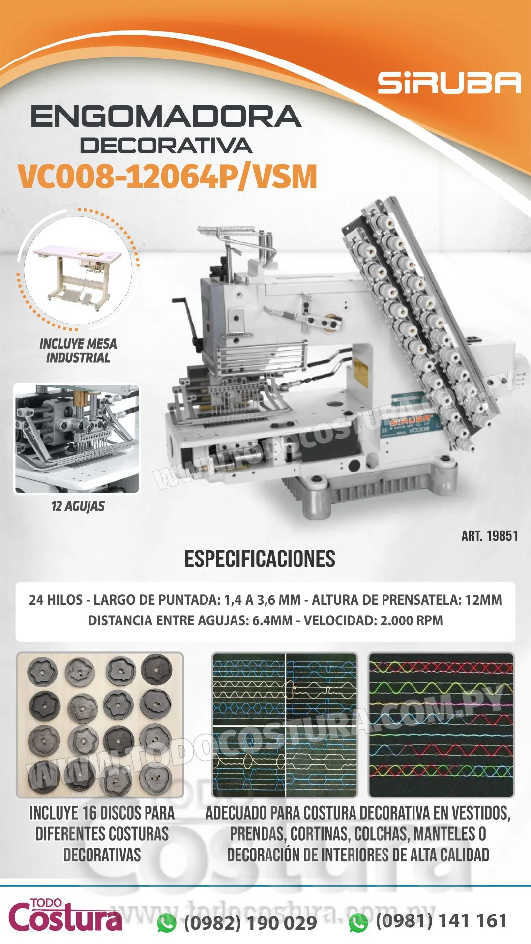 ENGOMADORA (12 AGUJAS - DECORATIVO) SIRUBA VC008-12064P/VSM