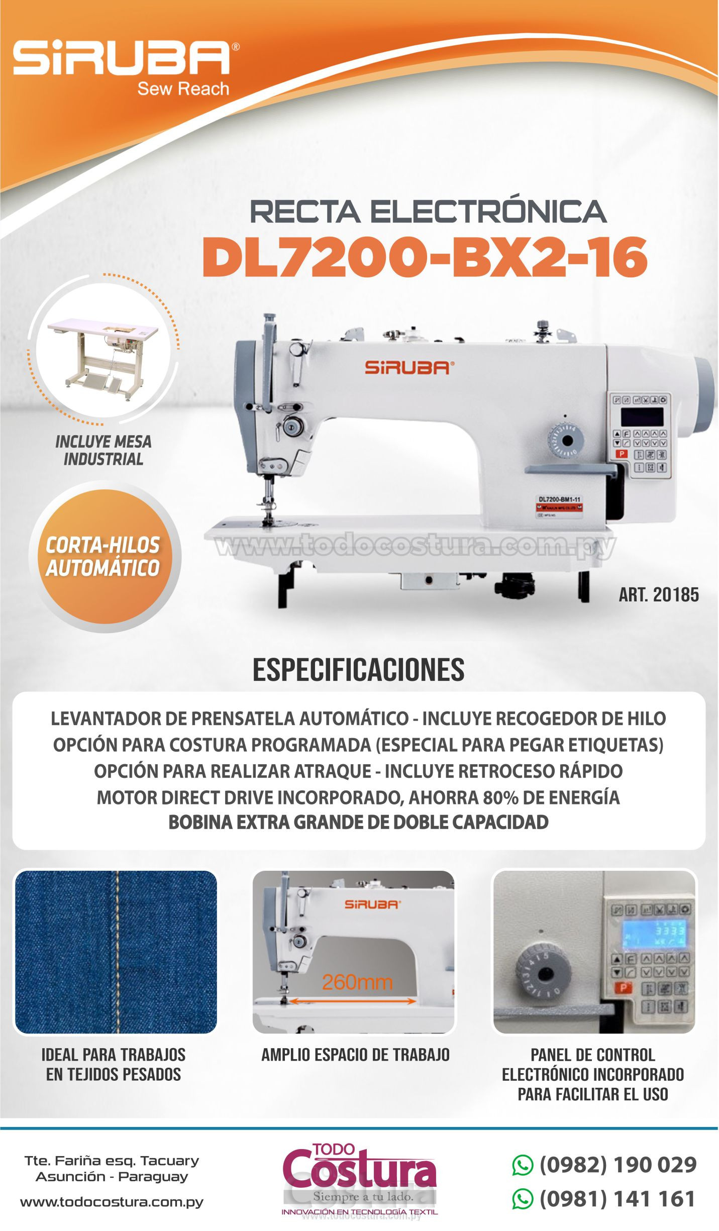 RECTA ELECTRONICA (CROCHET GRANDE ; PESADA) SIRUBA DL7200-BX2-16