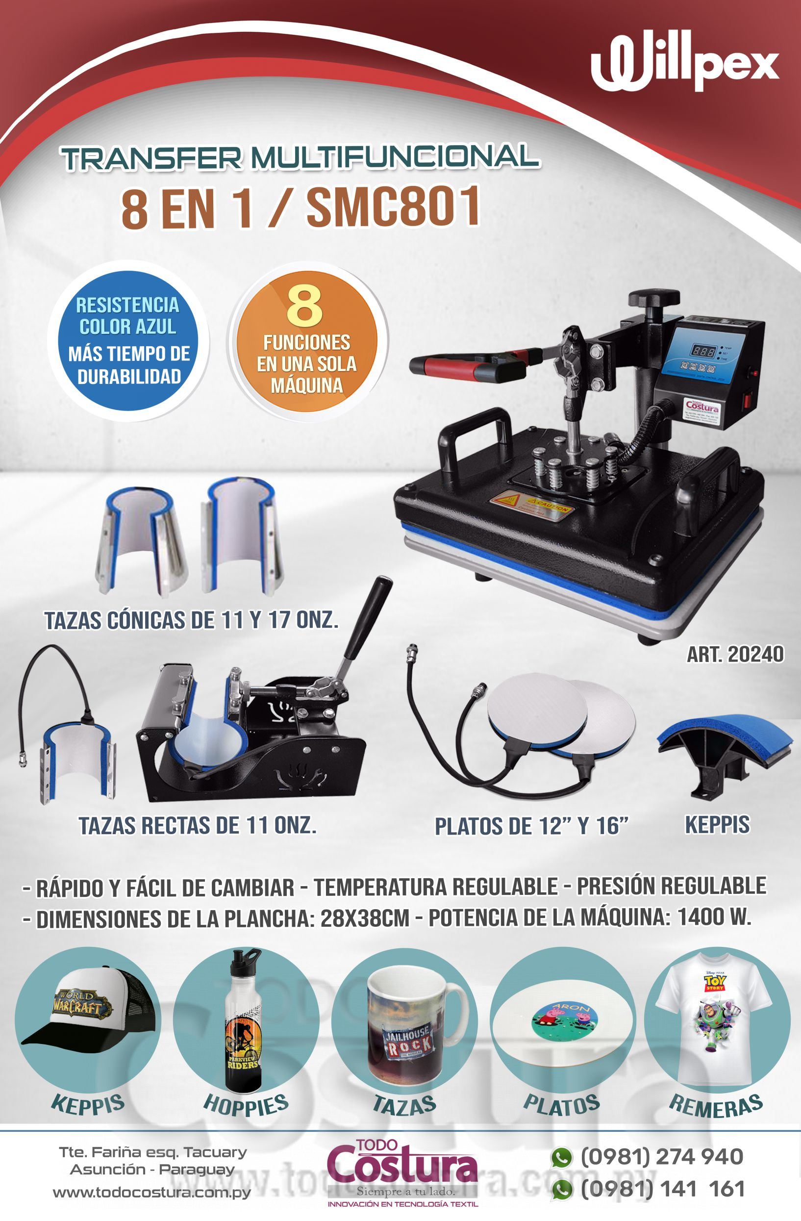 TRANSFER (8 EN 1 - 38X28CM) MULTIFUNCIONAL WILLPEX SMC801 / HM-MCIN1