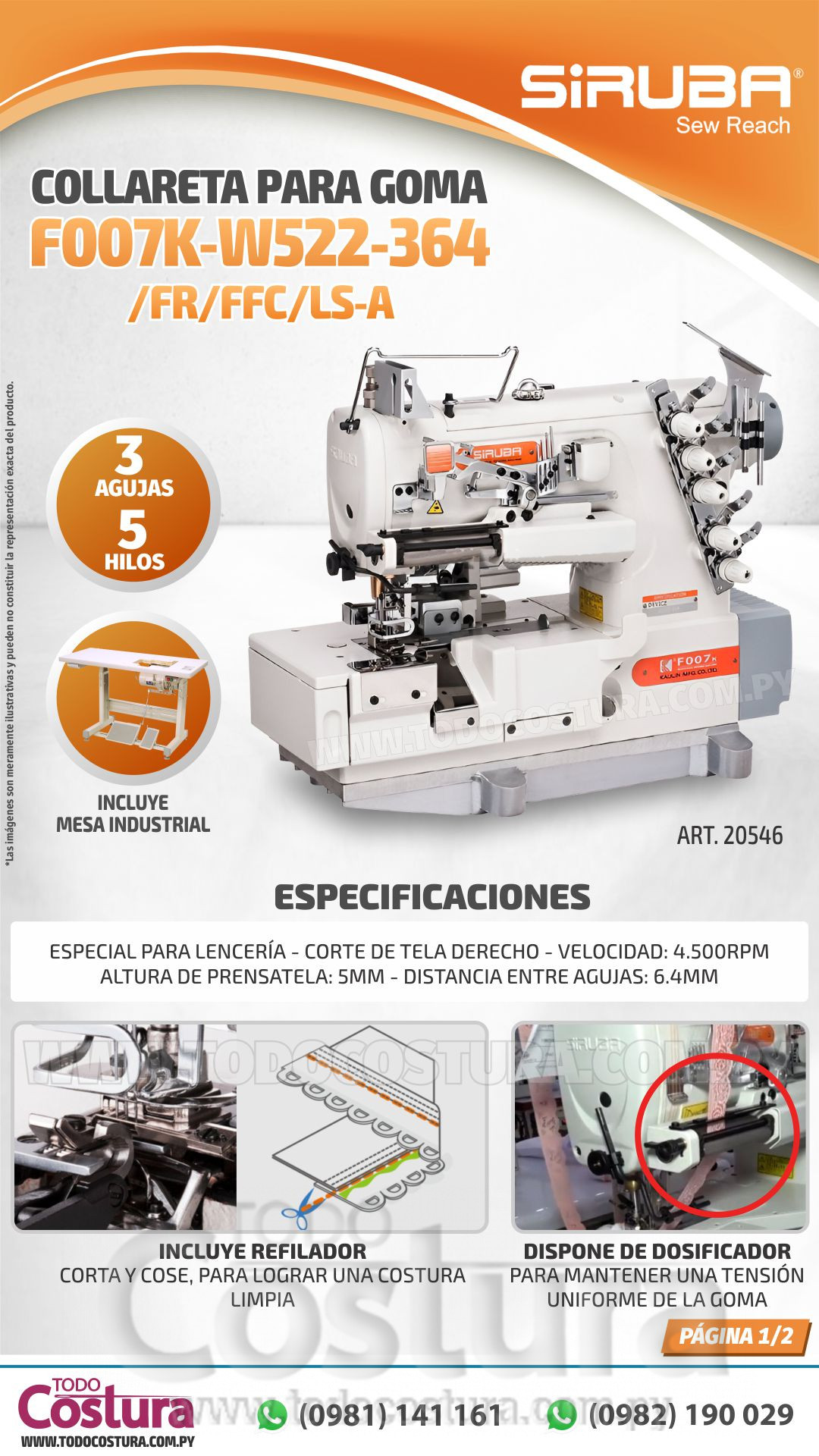 COLLARETA (MECANICA - P/ GOMA) SIRUBA F007K-W522-364/FR/FFC/LS-A