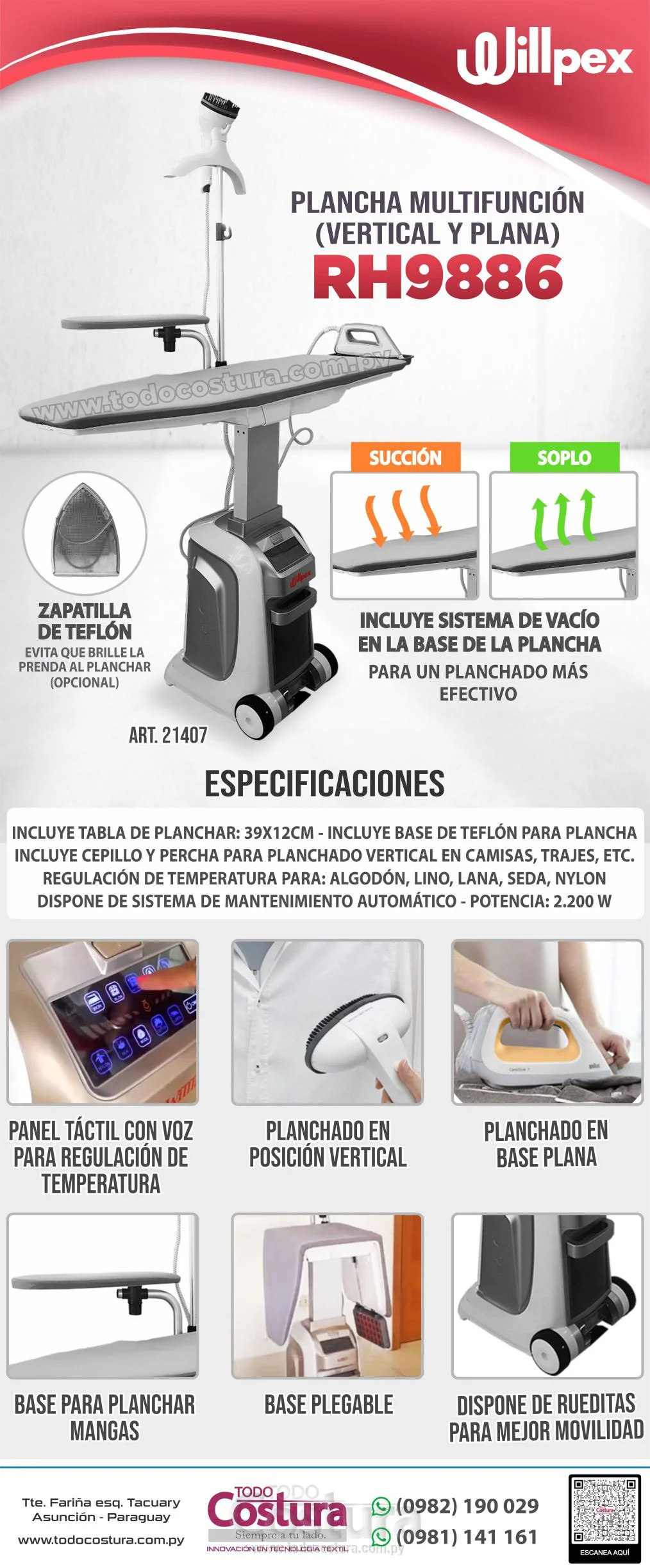PLANCHA MULTIFUNCION (VERTICAL Y PLANA) WILLPEX RH9886