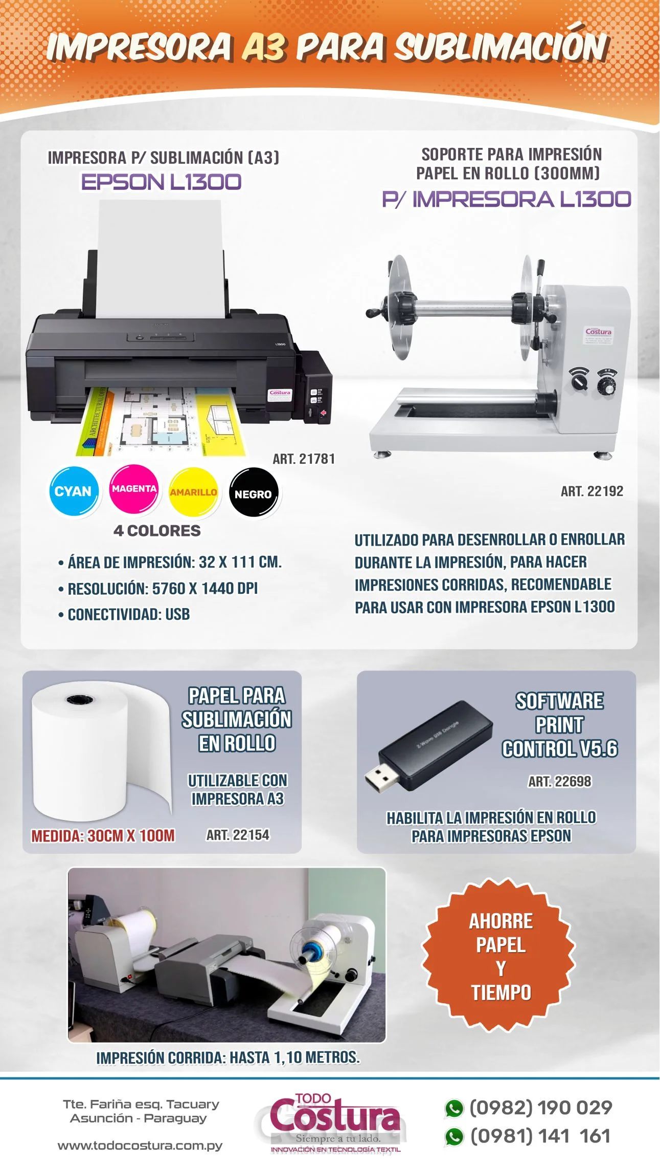 IMPRESORA SUBLIMACION (A3) EPSON L1300 - 4 COLORES