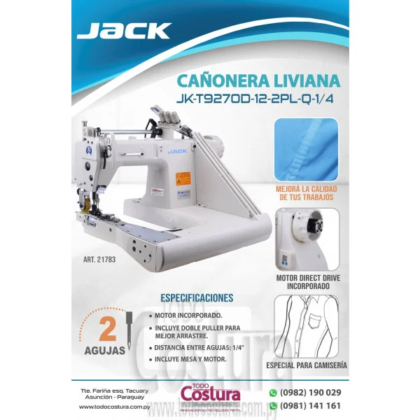 CAÑONERA (2 AGUJAS - LIVIANA) JACK JK-T9270D-12-2PL-Q-1/4 (MOTOR INCORPORADO)