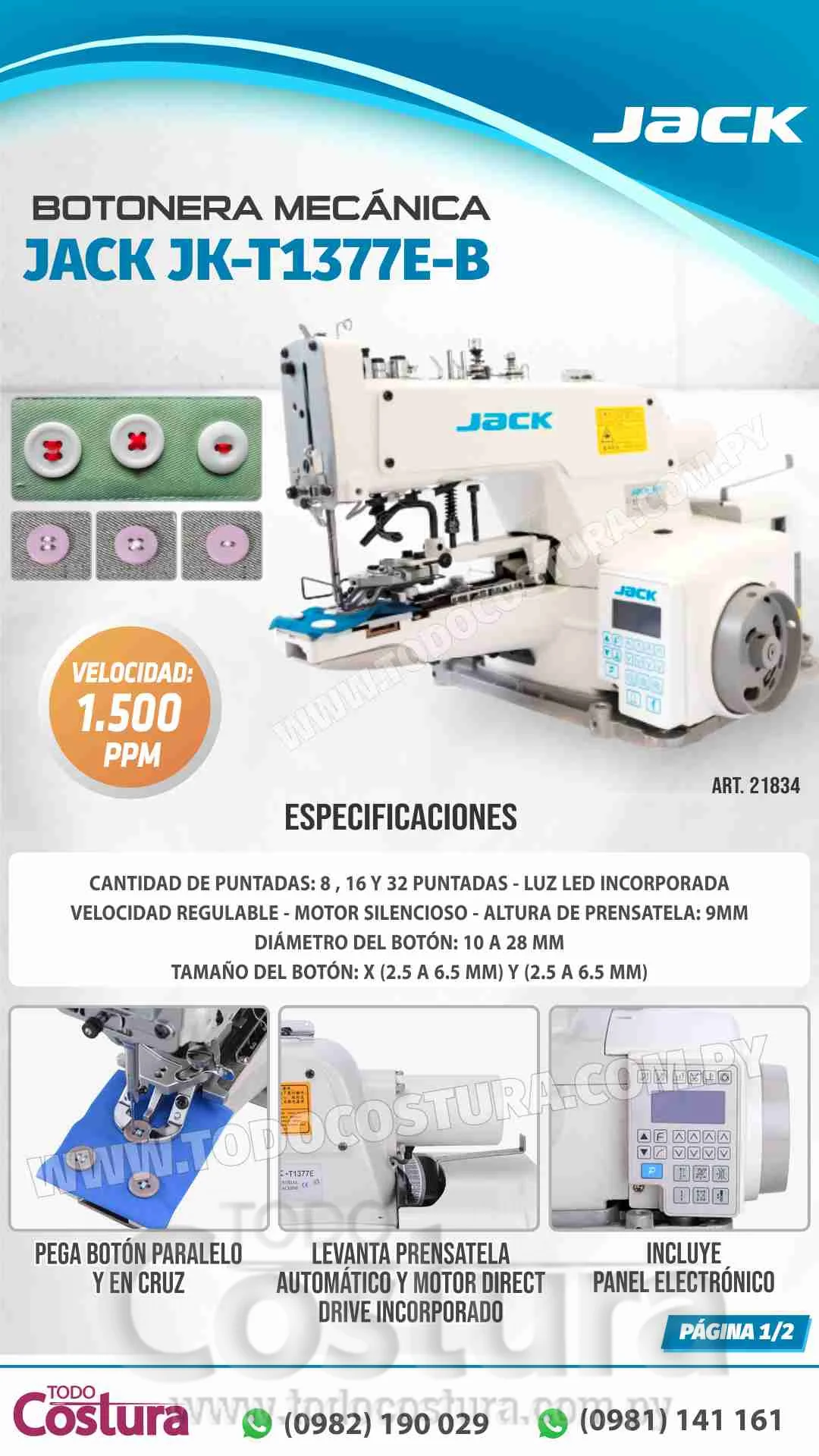 BOTONERA (MECANICA) JACK JK-T1377E-B (MOTOR INCORPORADO)