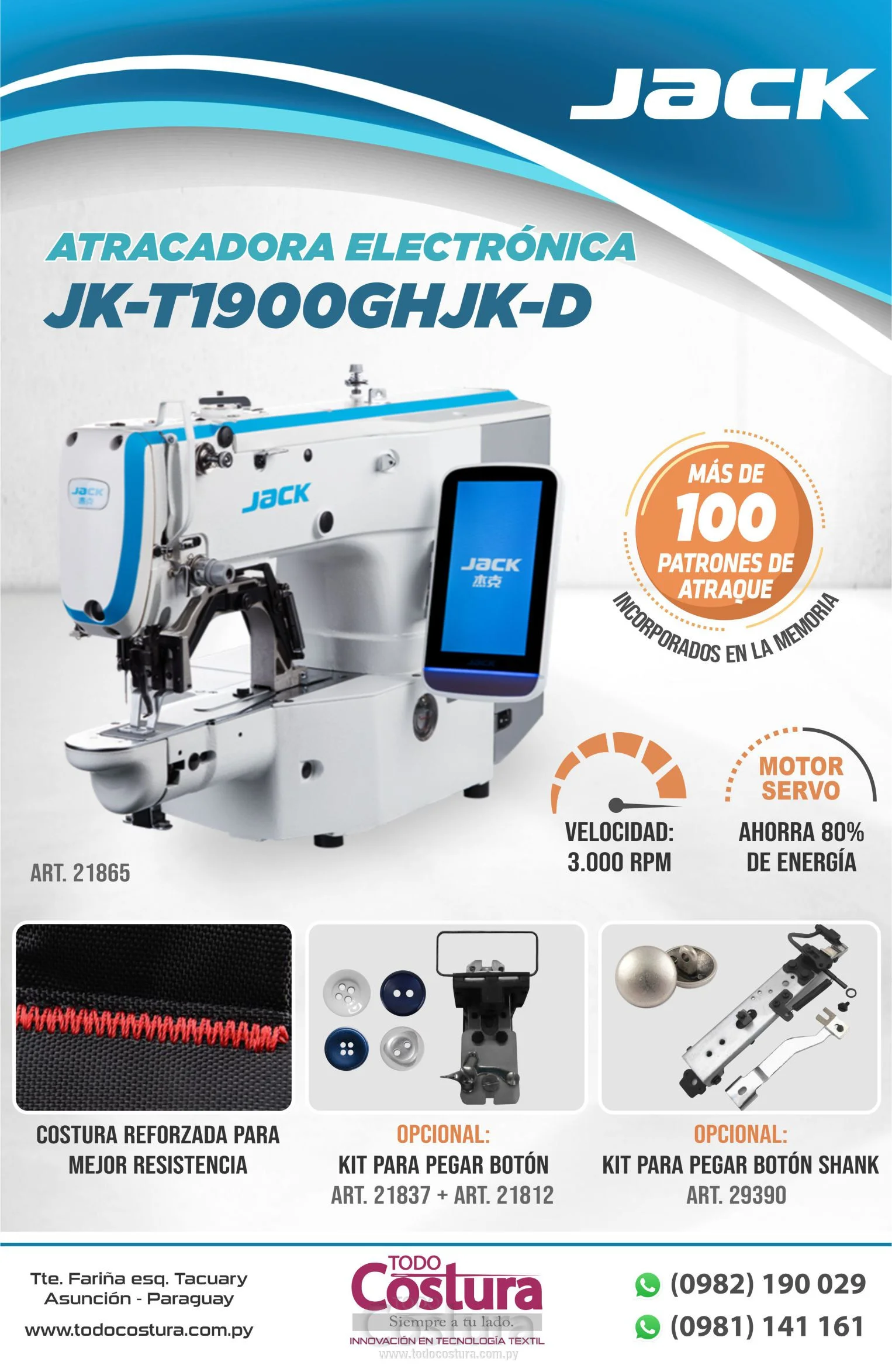 ATRACADORA ELECTRONICA (PESADA) JACK JK-T1900GHJK-D