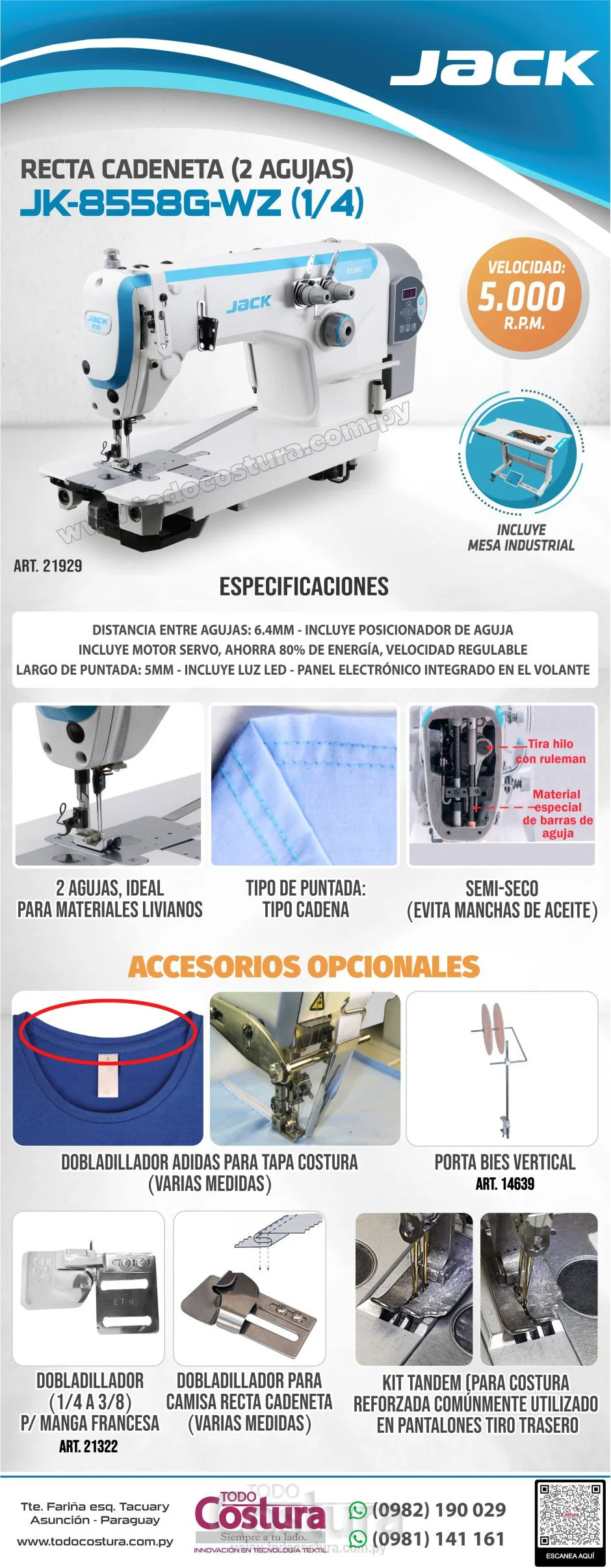 RECTA CADENETA (2 AGUJAS) JACK JK-8558G-WZ (1/4) (MOTOR INCORPORADO)