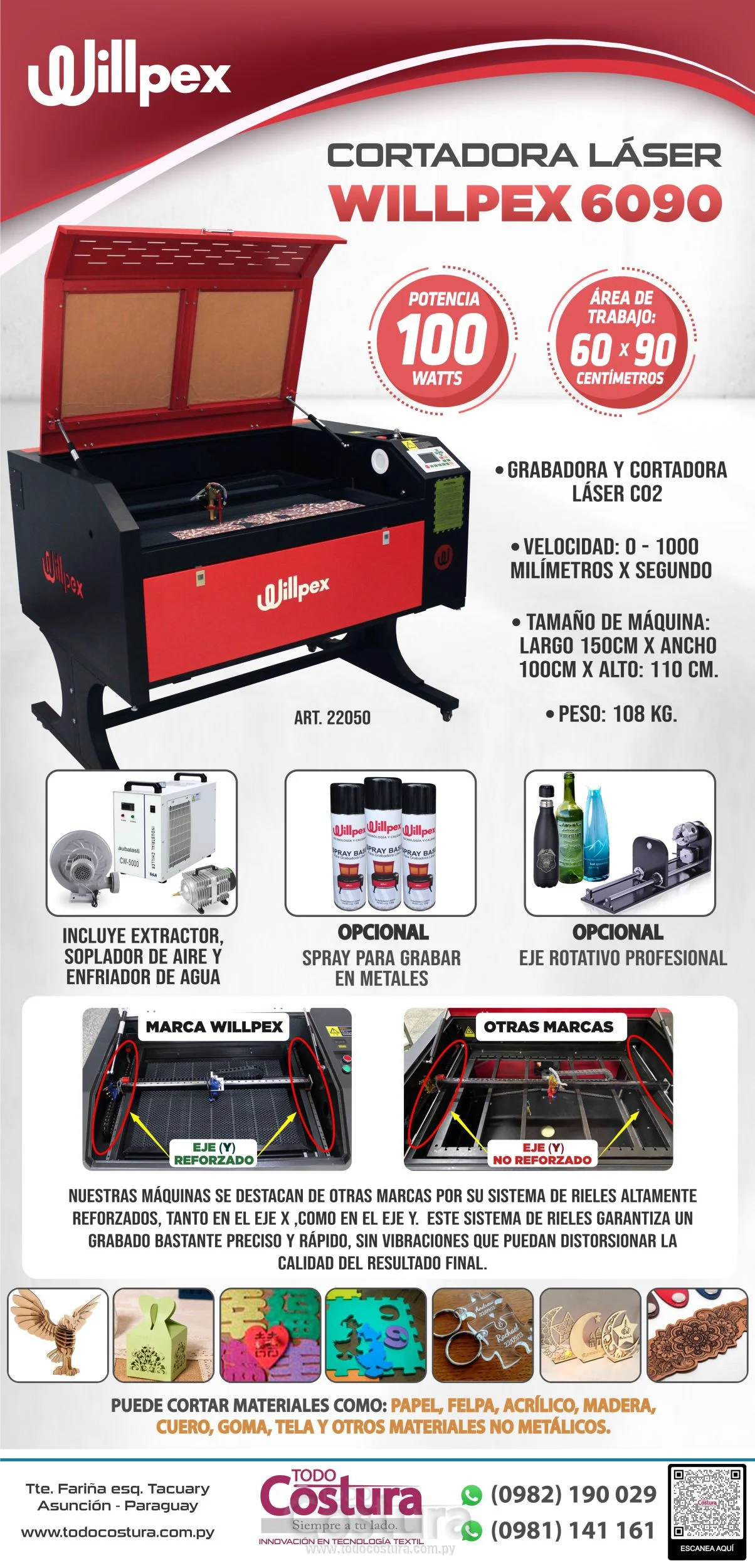 GRABADORA LASER (60X90CM - 100W) WILLPEX 6090