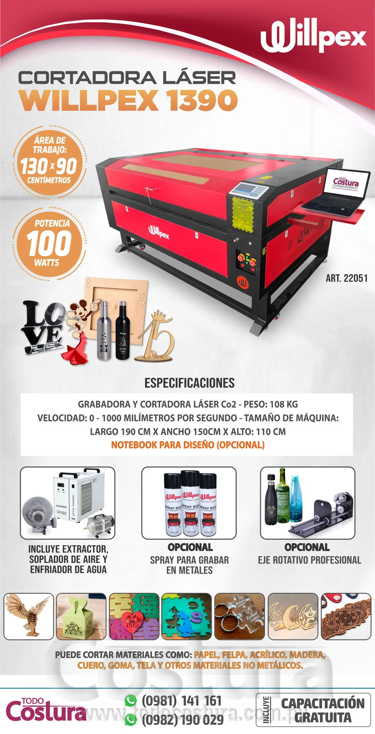 GRABADORA LASER (130X90CM - 100W) WILLPEX 1390