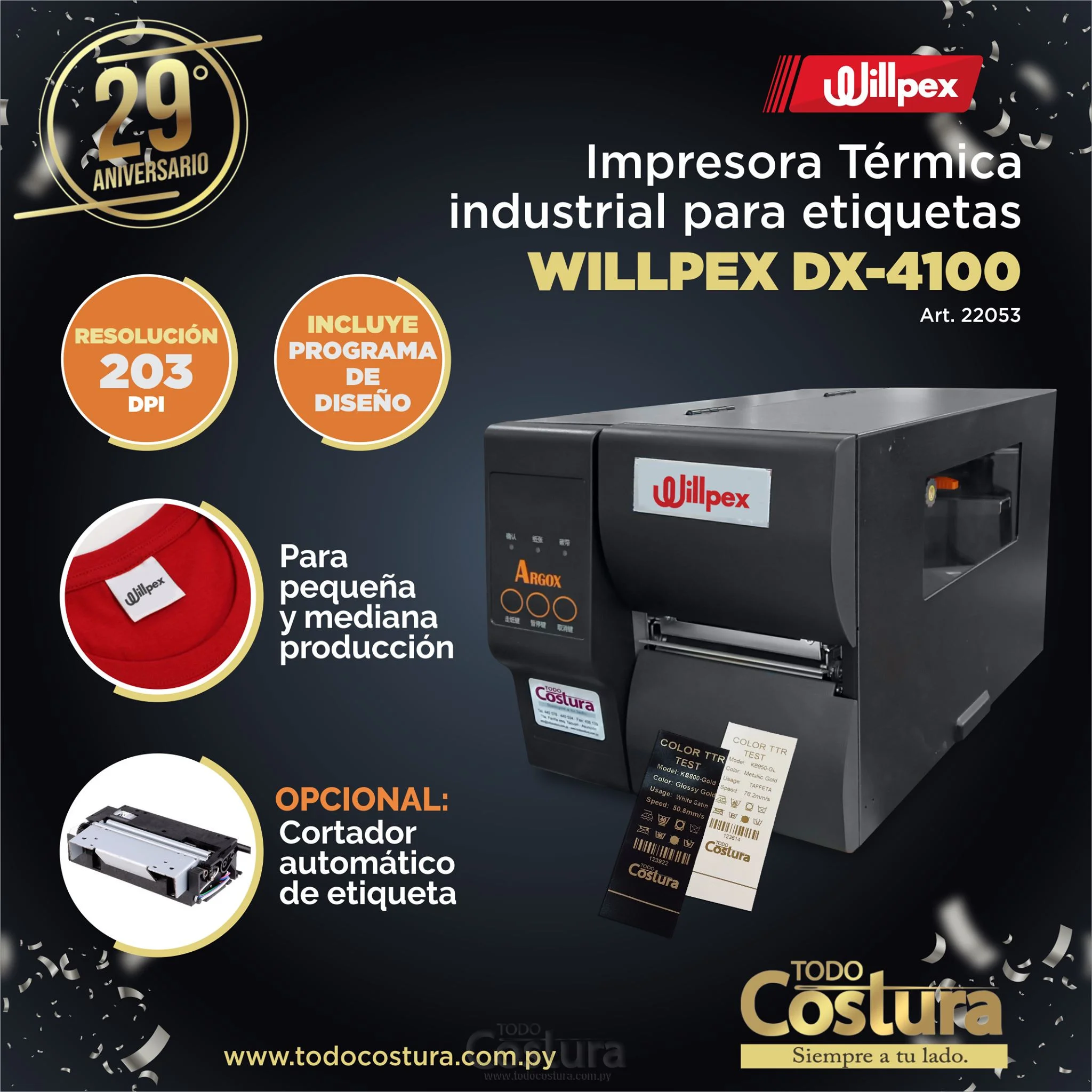 IMPRESORA TERMICA (INDUSTRIAL) PARA ETIQUETAS WILLPEX DX-4100