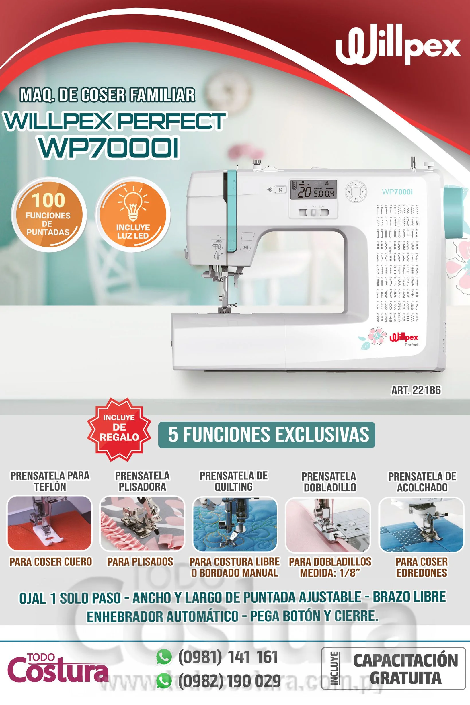 MAQ. DE COSER FAMILIAR (DIGITAL) WILLPEX PERFECT WP7000I