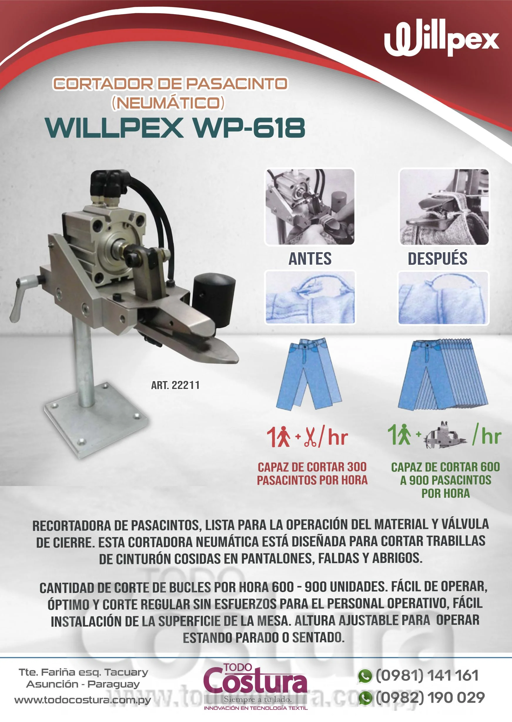 CORTADOR DE PASACINTO (NEUMATICO) WILLPEX WP-618
