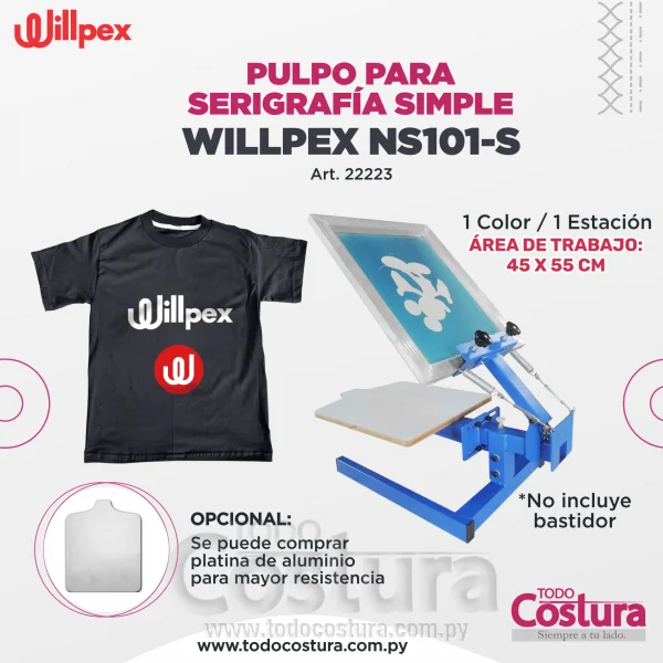 PULPO PARA SERIGRAFIA SIMPLE (1 COLOR - 1 ESTACION - 45 X 55 CM) WILLPEX NS101-S