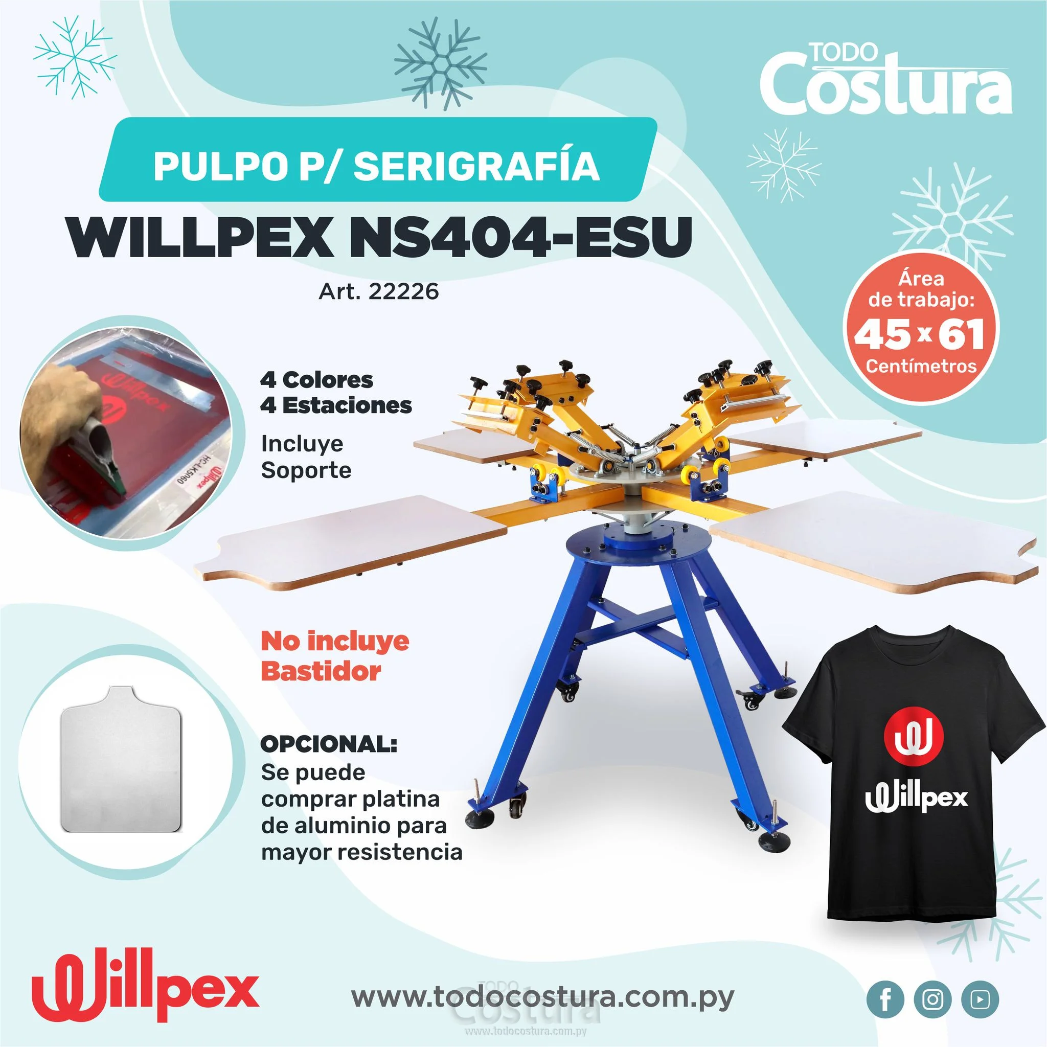 PULPO P/ SERIGRAFIA (4 COLORES - 4 ESTACIONES - 45 X 61 CM) WILLPEX NS404-ESU