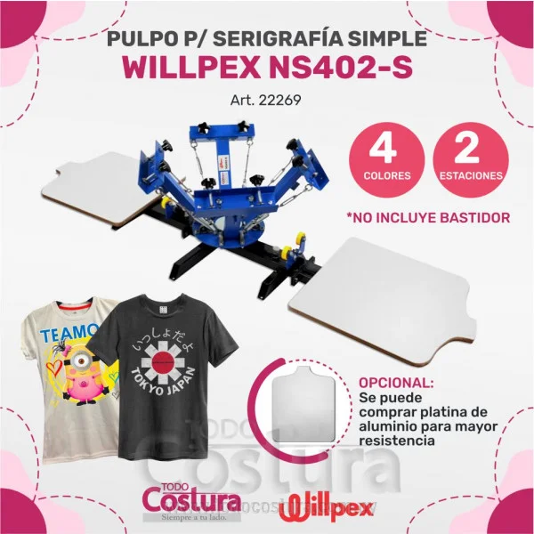 PULPO PARA SERIGRAFIA SIMPLE (4 COLOR - 2 ESTACIONES - 45 X 55 CM) WILLPEX NS402-S