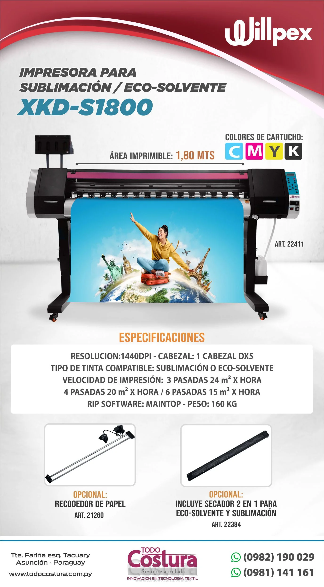 IMPRESORA PARA SUBLIMACION / ECO-SOLVENTE (1.80 METROS) WILLPEX XKD-S1800