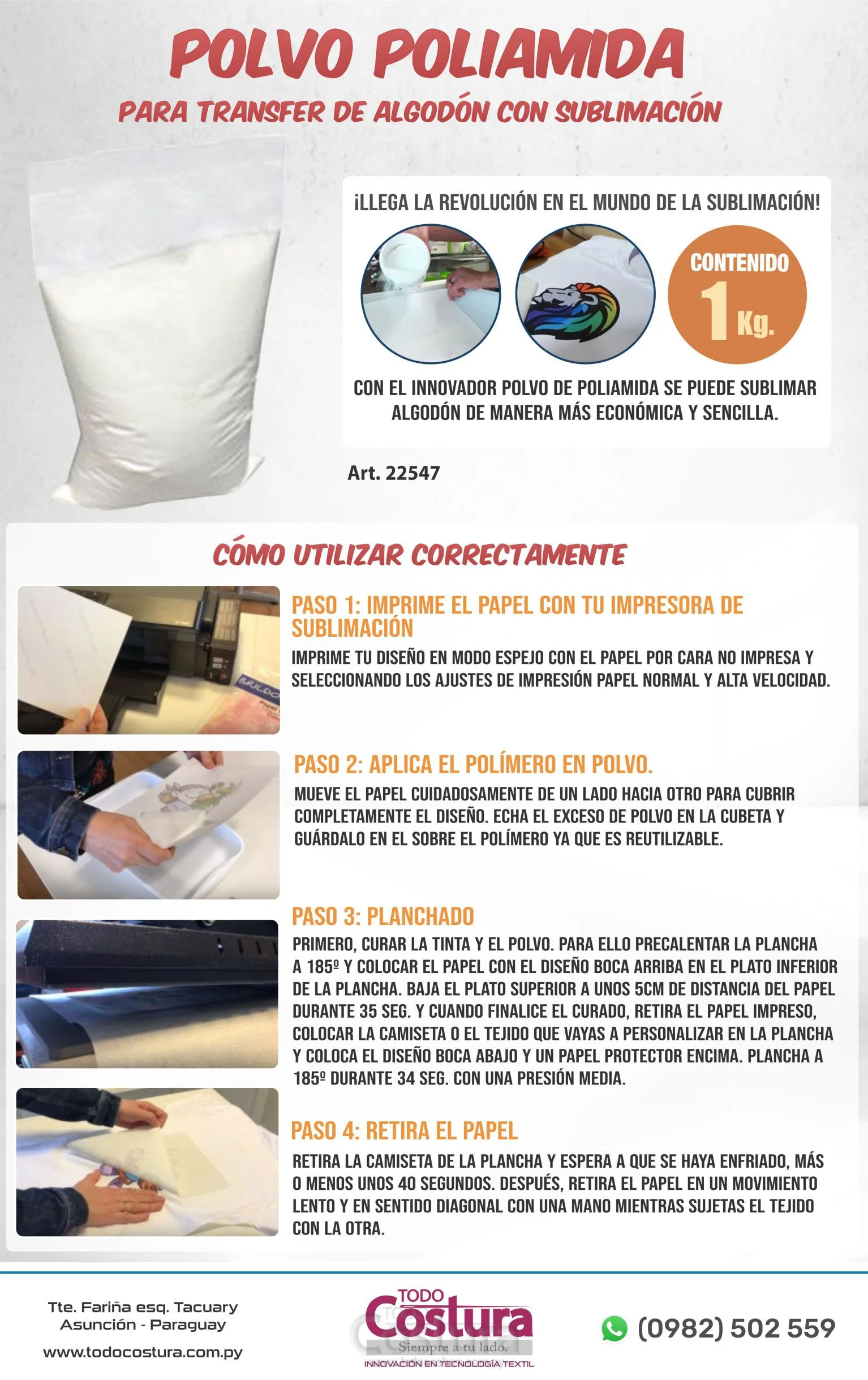 POLVO POLIAMIDA (1 KG) PARA TRANSFER ALGODON CON SUBLIMACION