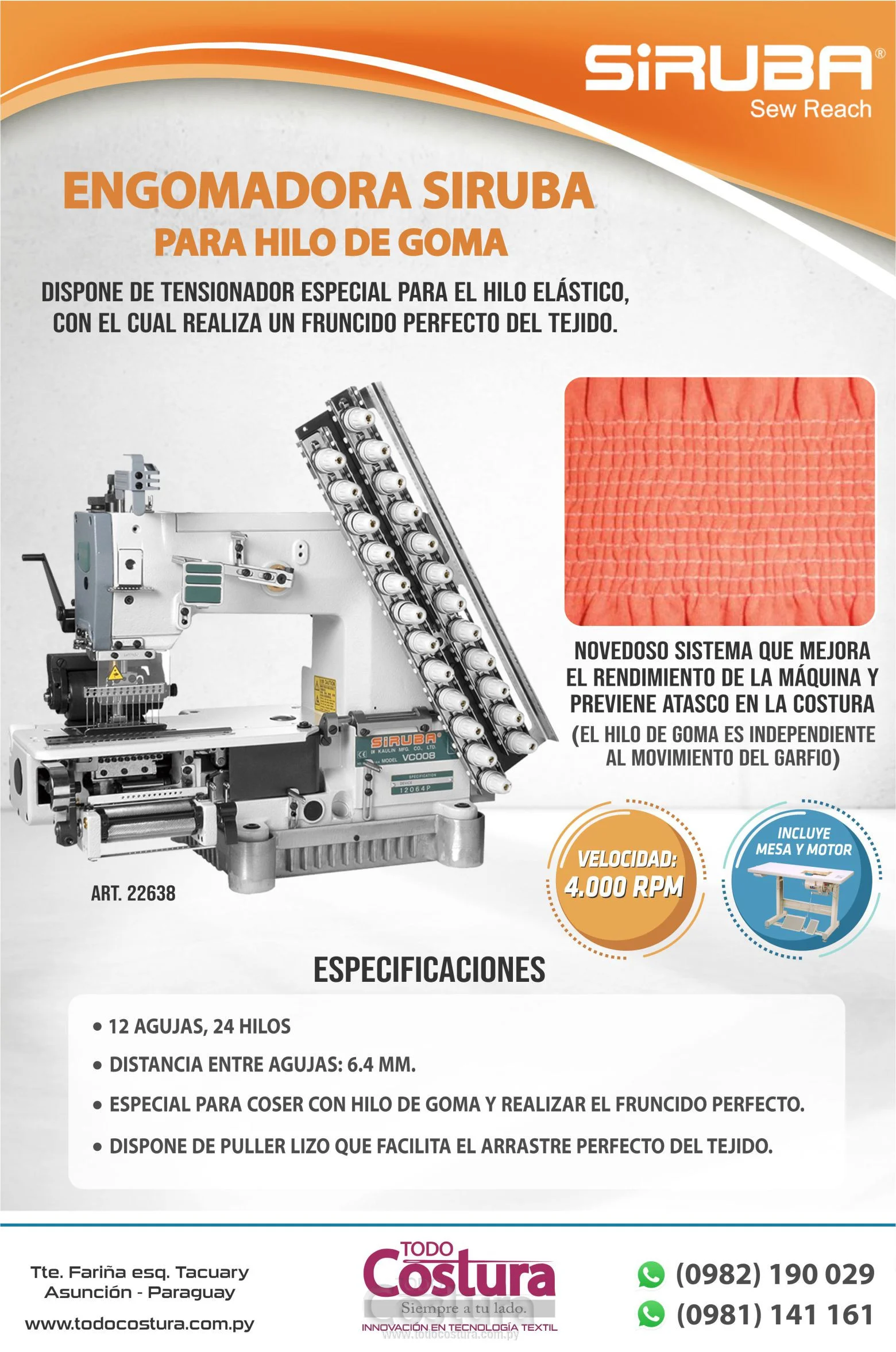 ENGOMADORA (12 AGUJAS - P/ HILO DE GOMA) SIRUBA VC008-12064P/VSC