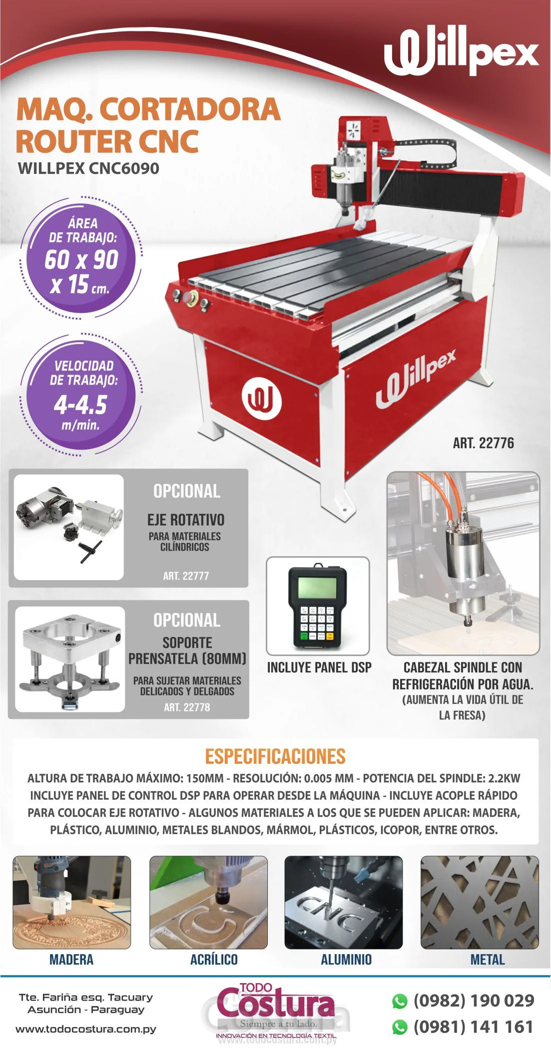 MAQUINA GRABADORA ROUTER CNC (60X90 CM) WILLPEX CNC6090 (INCLUYE PANEL DSP)