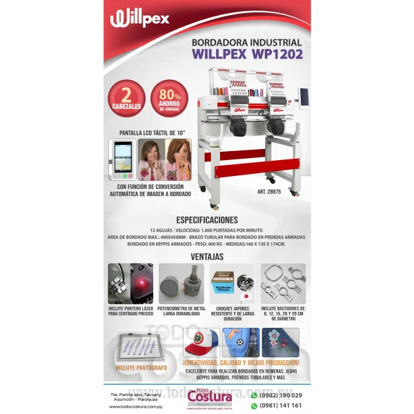 BORDADORA INDUSTRIAL (2 CABEZALES) WILLPEX WP1202