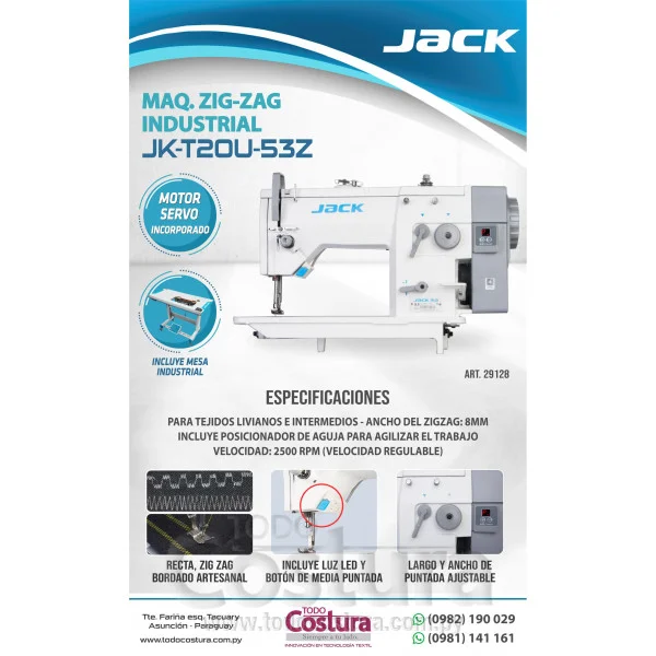MAQ. ZIG-ZAG INDUSTRIAL JACK JK-T20U-53Z (MOTOR INCORPORADO)