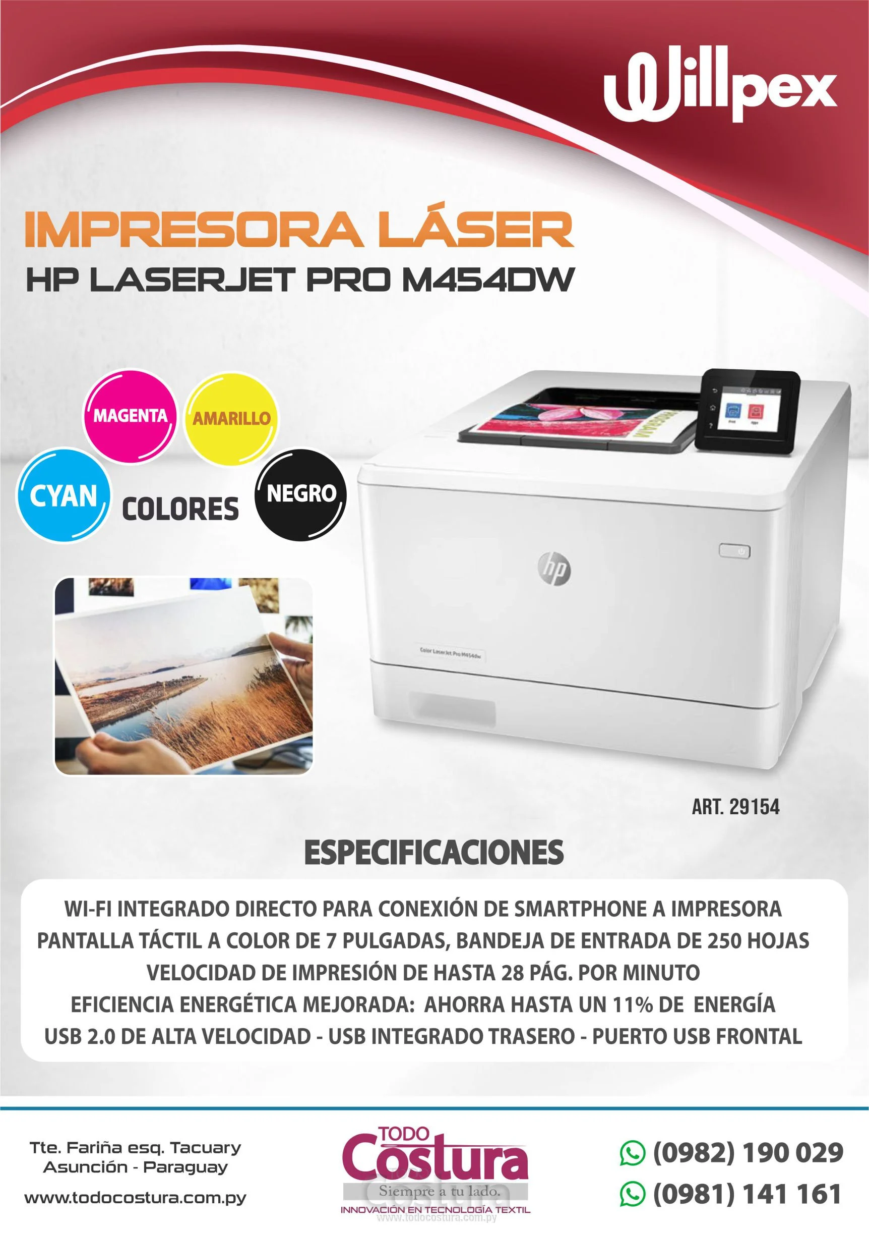 IMPRESORA LASER (A4) HP LASERJET PRO M454DN
