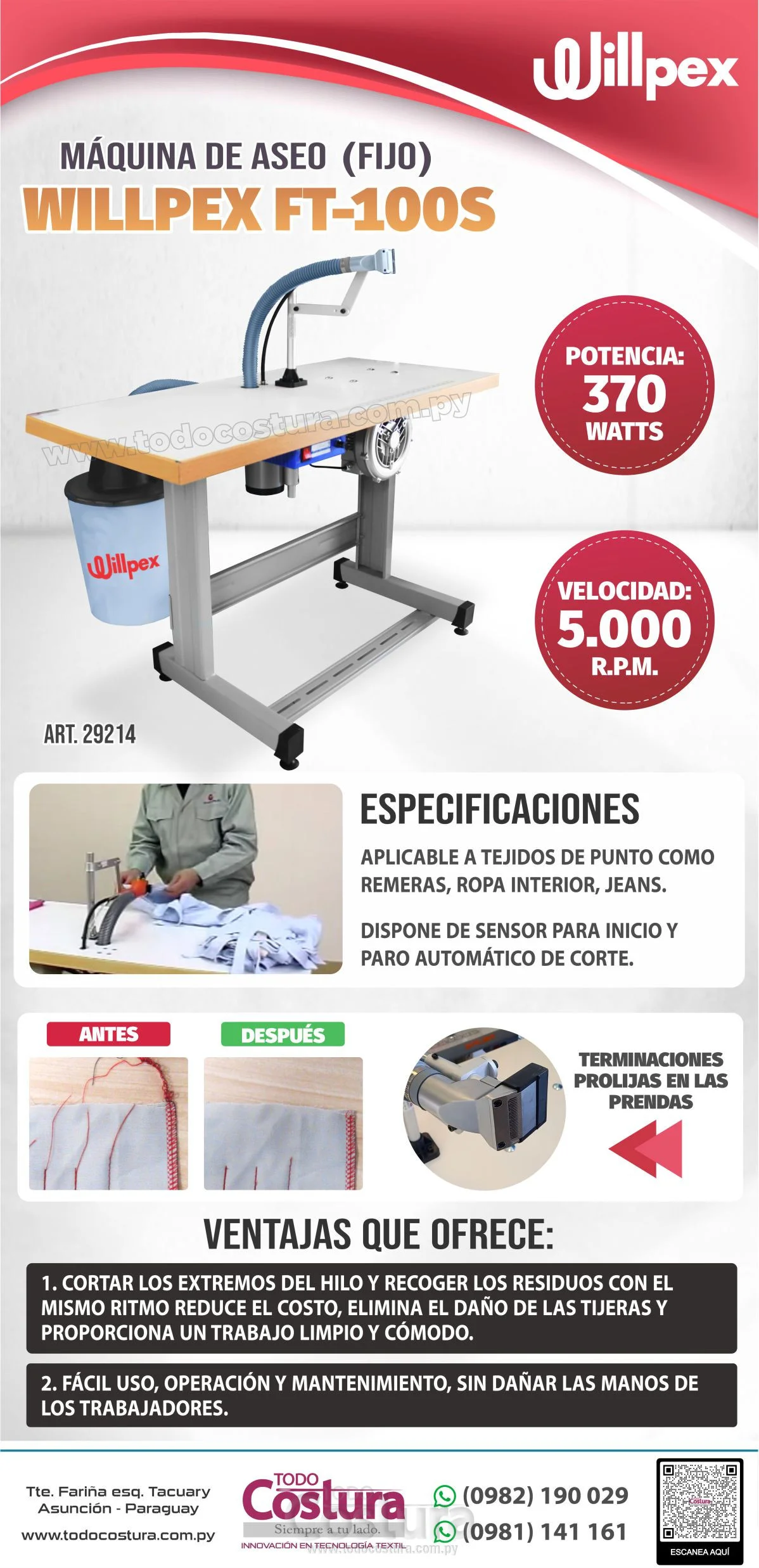 MAQUINA DE ASEO (FIJO) WILLPEX FT-100S (CON MOTOR)