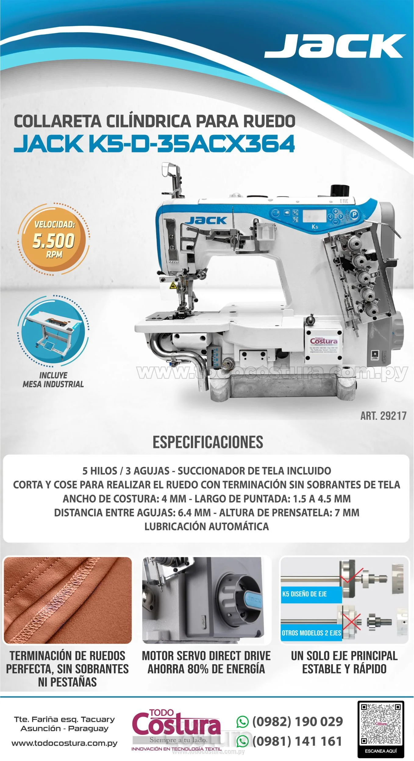 COLLARETA (CILINDRICA - P/ RUEDO) JACK K5-D-35ACX364 (MOTOR INCORPORADO)