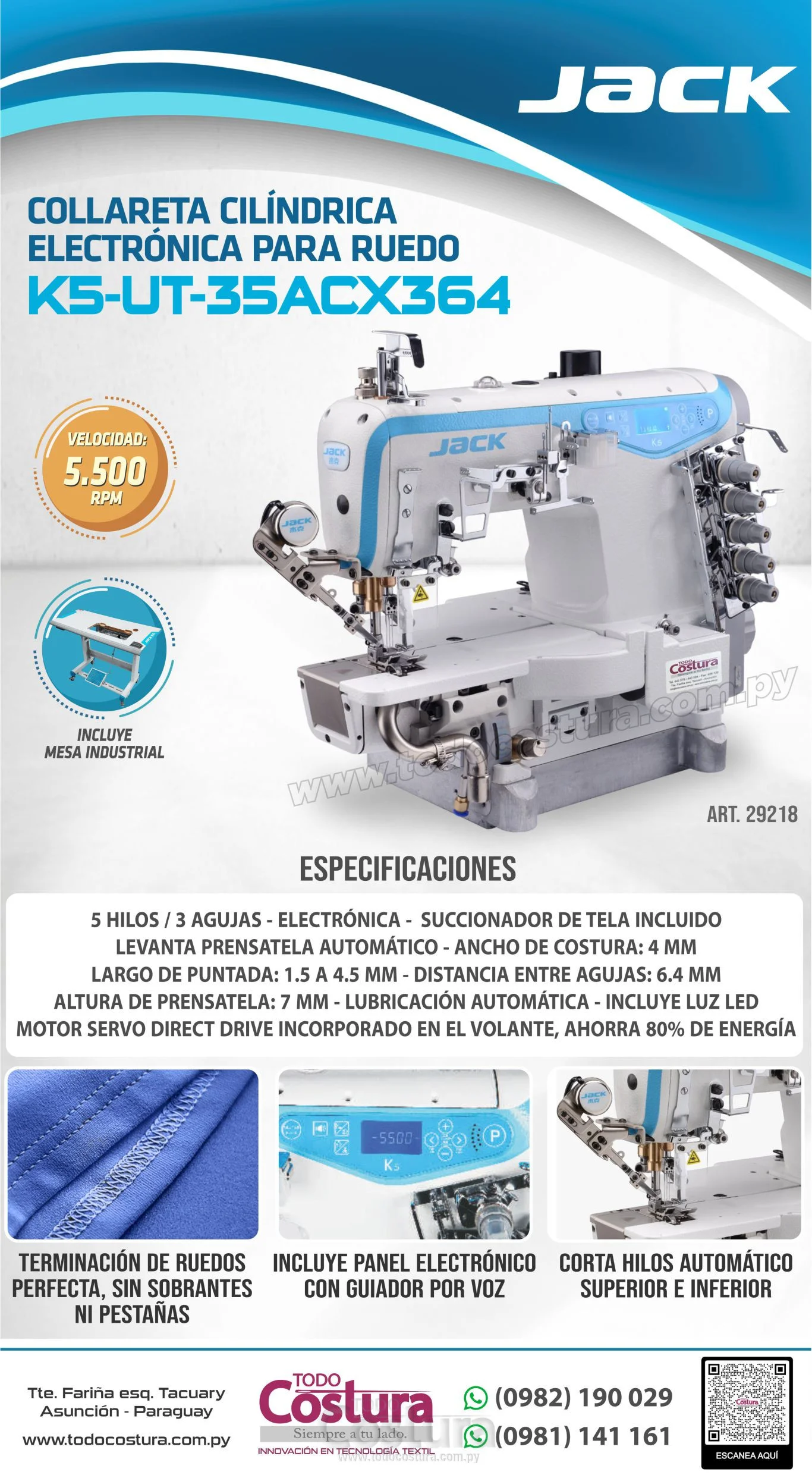COLLARETA (CILINDRICA - ELECTRONICA - P/ RUEDO) JACK K5-UTL-35ACX364 (MOTOR INCORPORADO)