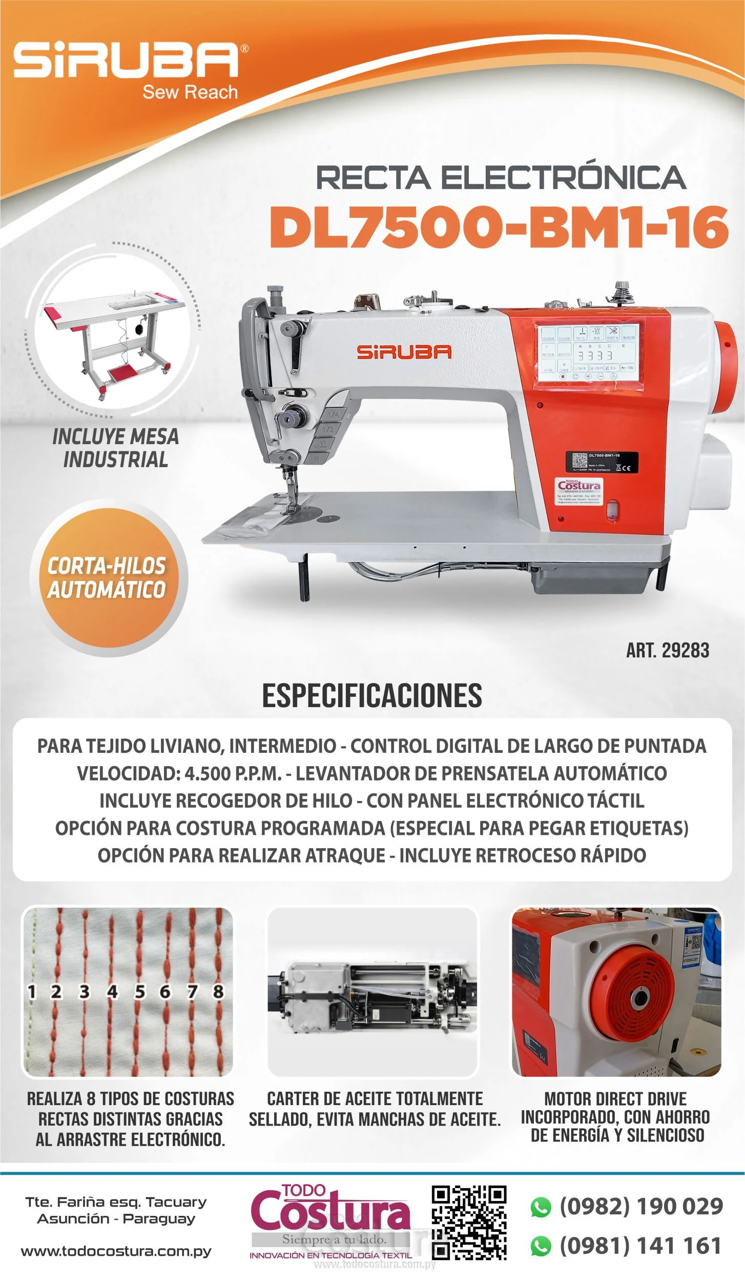 RECTA (ELECTRONICA - LIVIANA) SIRUBA DL7500-BM1-16 (MOTOR INCORPORADO)