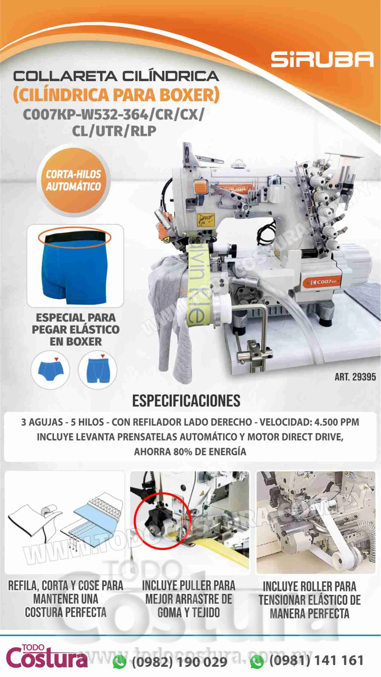 COLLARETA (CILIN. - P/ BOXER) SIRUBA C007KP-W532-364/CR/CX/CL/UTR/RLP (MOTOR INCORPORADO)