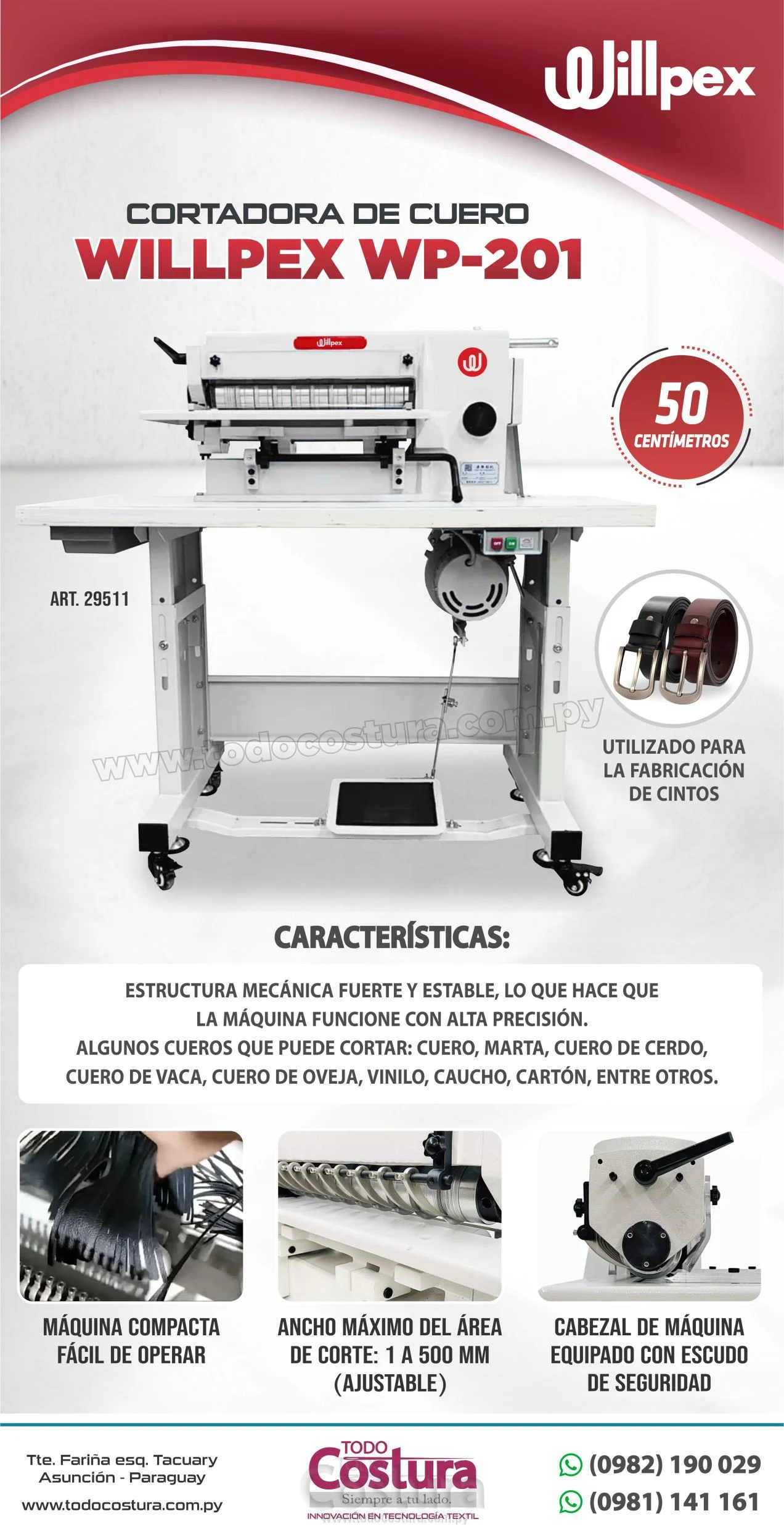 CORTADORA DE CUERO (50CM) WILLPEX WP-201