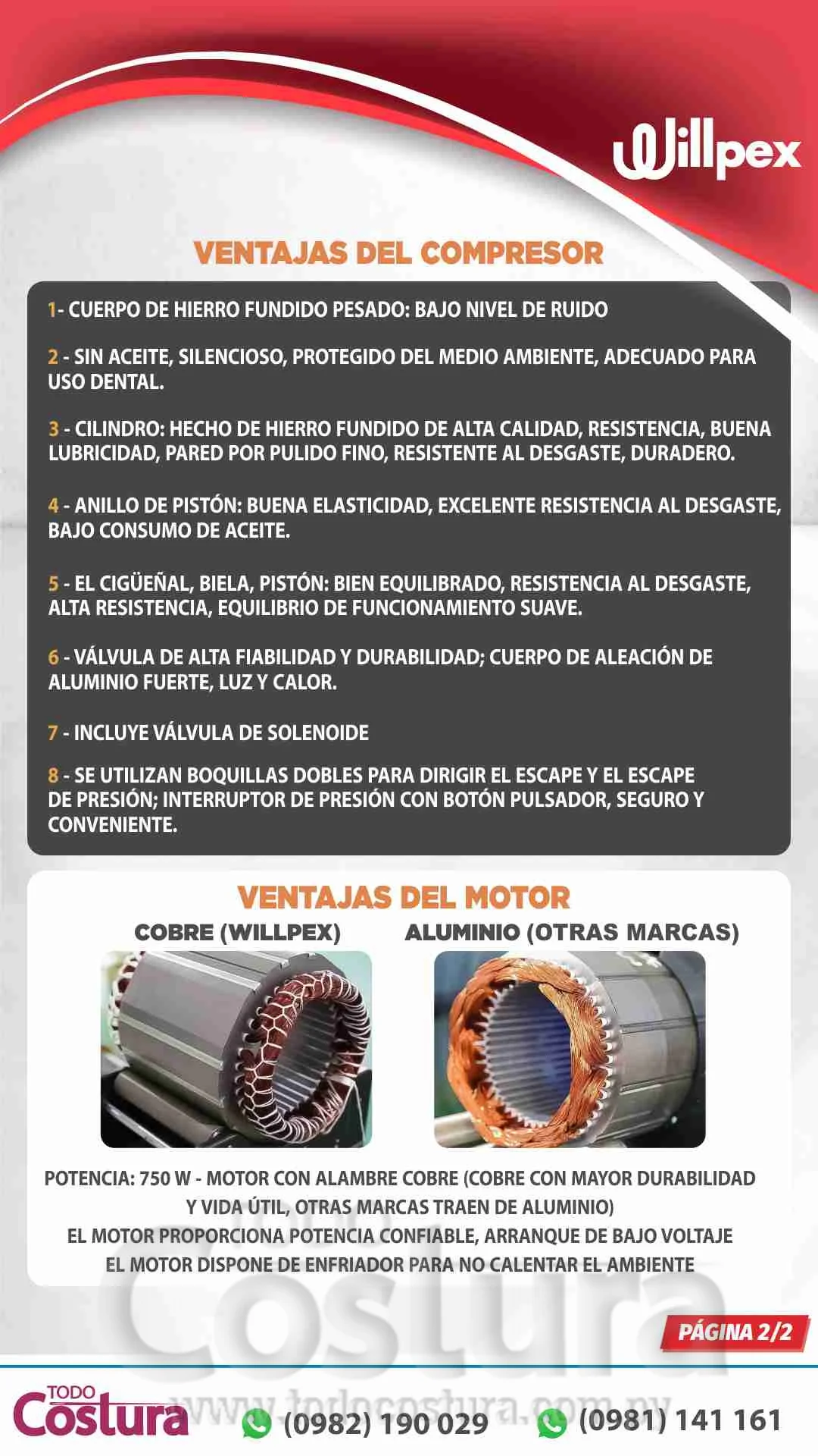 COMPRESOR SILENCIOSO (100 LITROS - 3 CABEZALES 750W) WILLLPEX GDG100