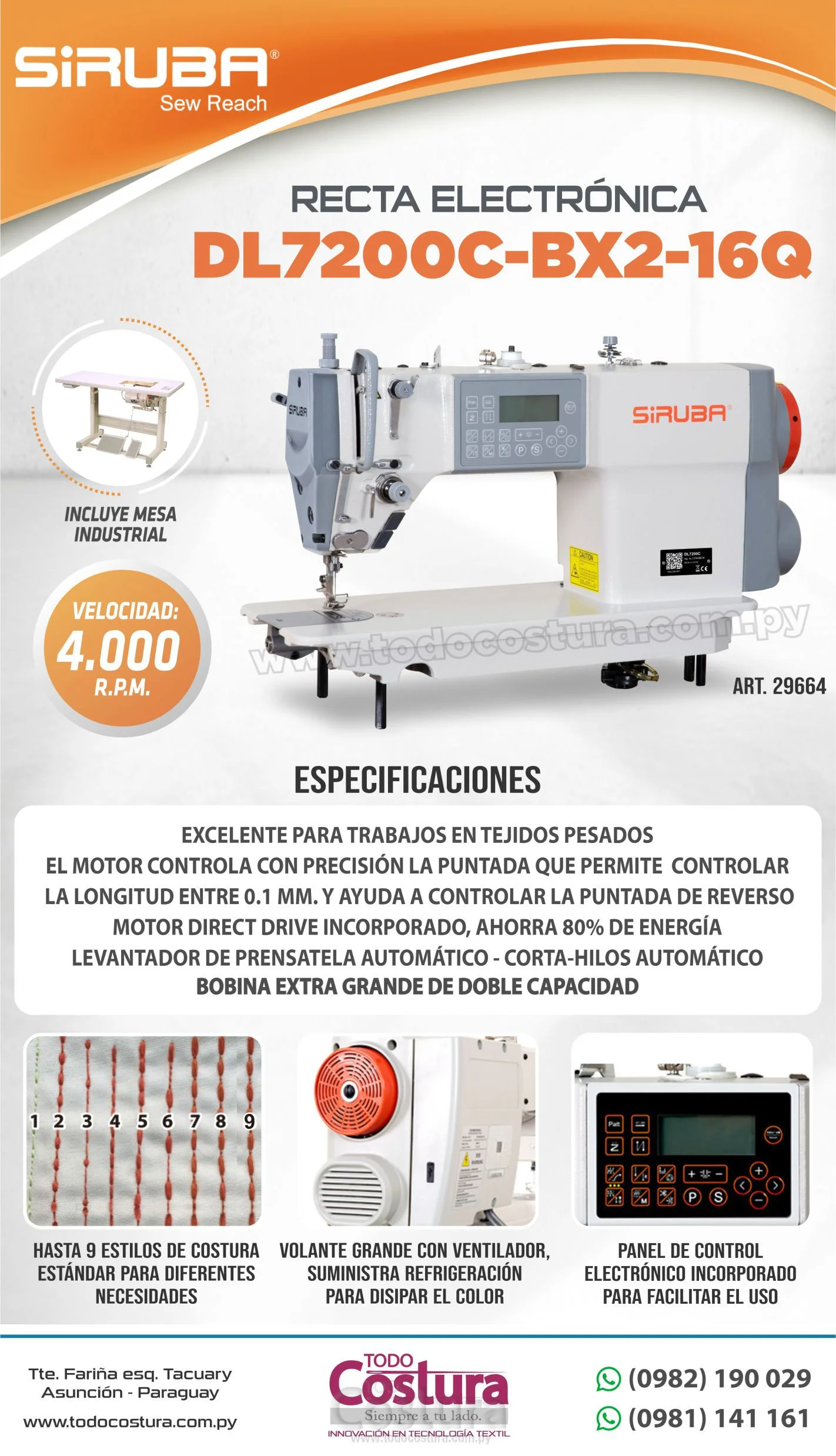 RECTA ELECTRONICA (CROCHET GRANDE - PESADA) SIRUBA DL7200C-BX2-16Q (MOTOR INCORPORADO)