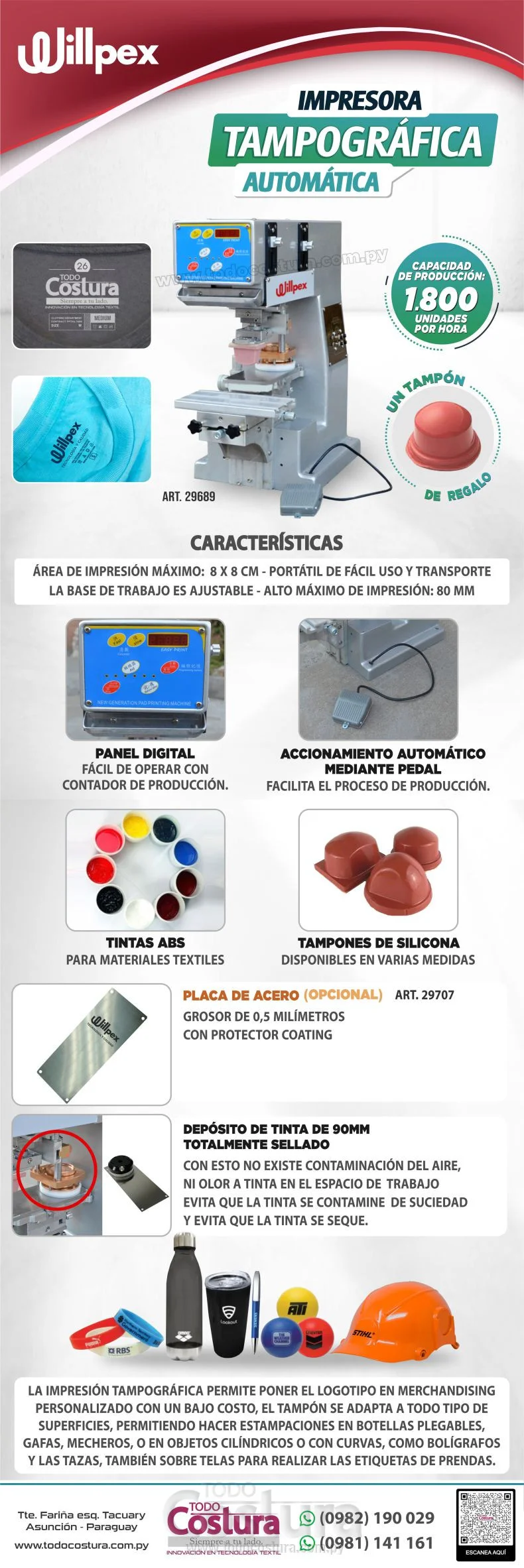IMPRESORA TAMPOGRAFICA (AUTOMATICA - 8X8 CM) WILLPEX WP-MINI/B