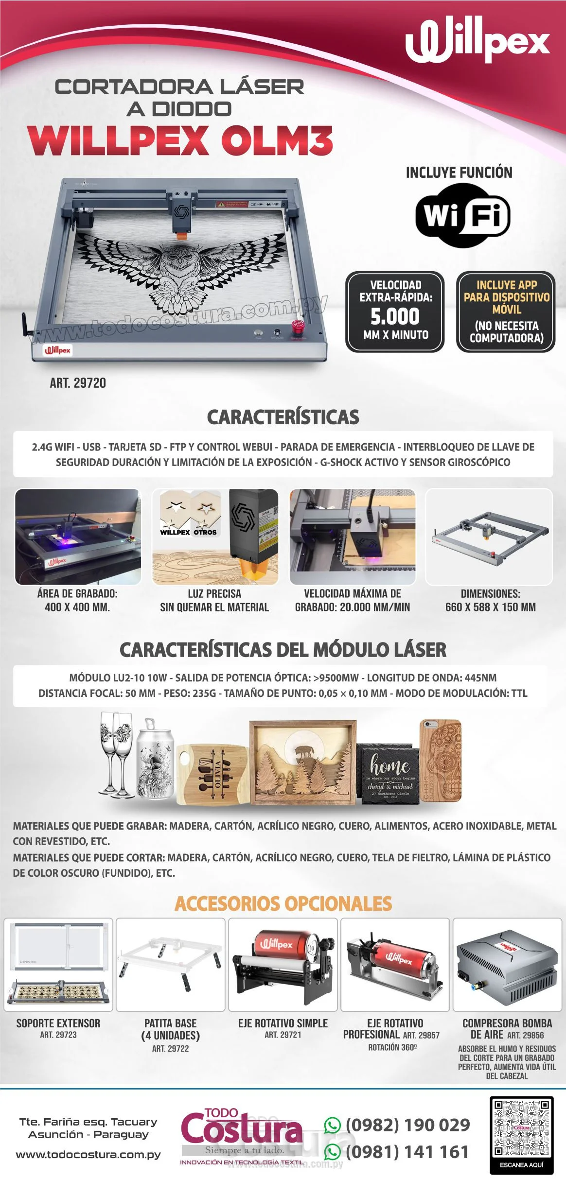 GRABADORA LASER A DIODO (40X40CM - 10W) WILLPEX OLM3