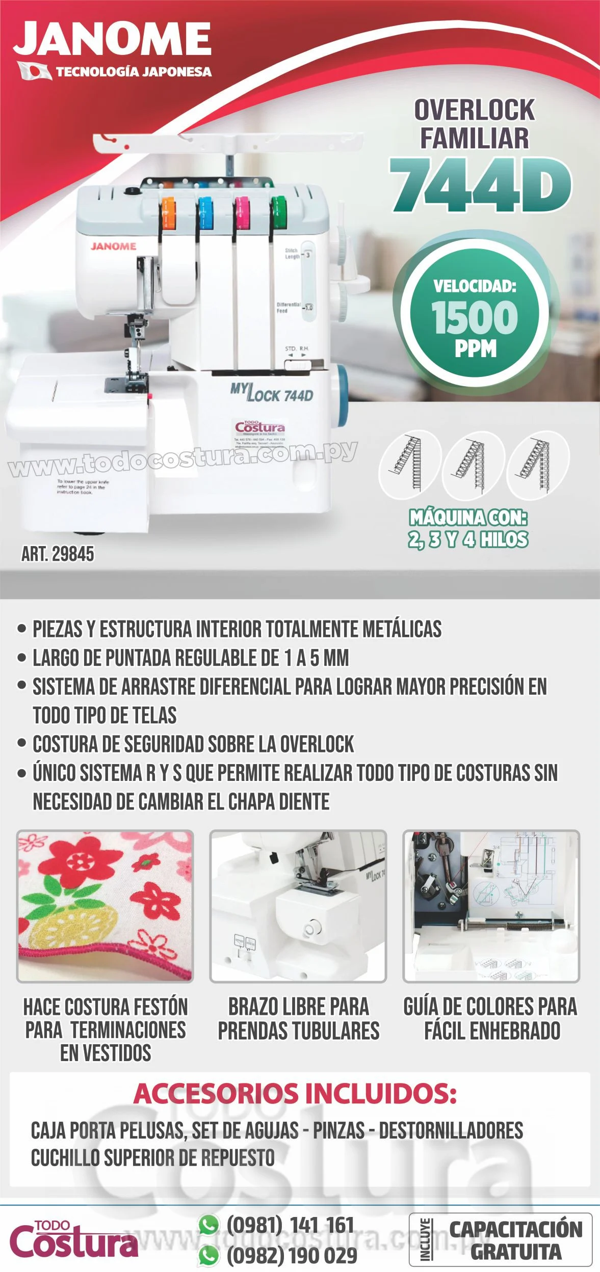 OVERLOCK FAMILIAR (4 HILOS) JANOME 744D